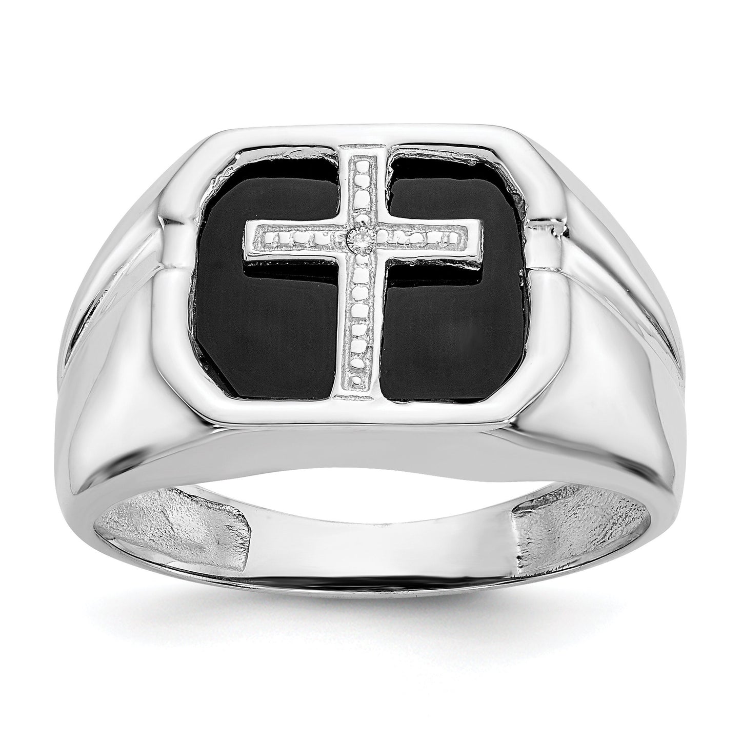 14K Yellow or White Gold and Diamond Onyx Cross Ring