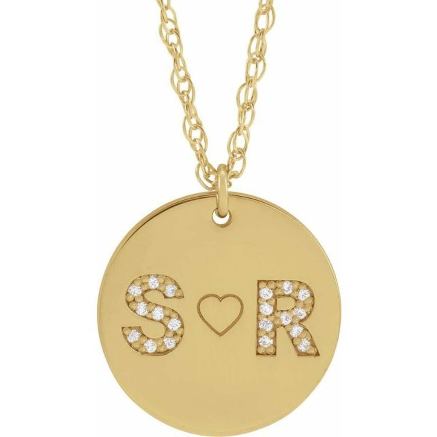 14K Yellow, White, or Rose Gold Personalized Couples Diamond Initial Necklace