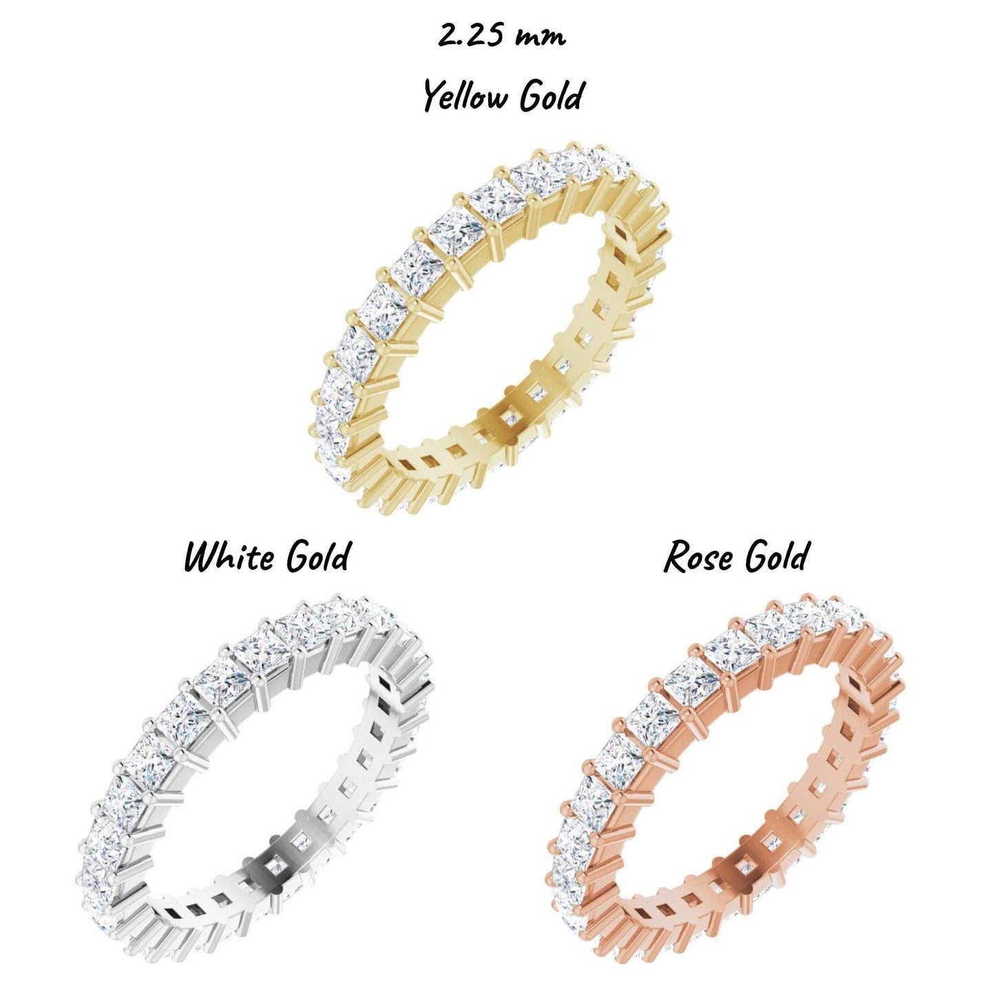14K Yellow / White / Rose Gold or Platinum Square Diamond Eternity Band
