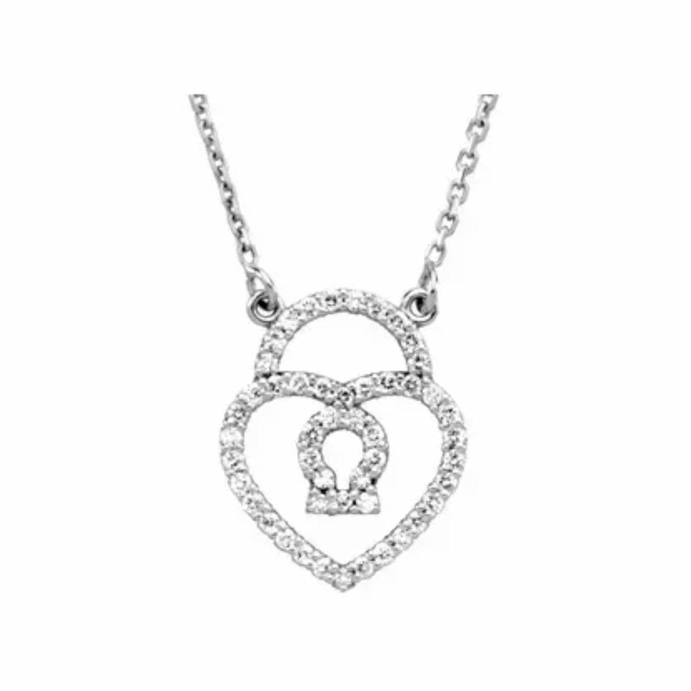 14K Yellow, White, or Rose Gold Diamond Heart Padlock Necklace