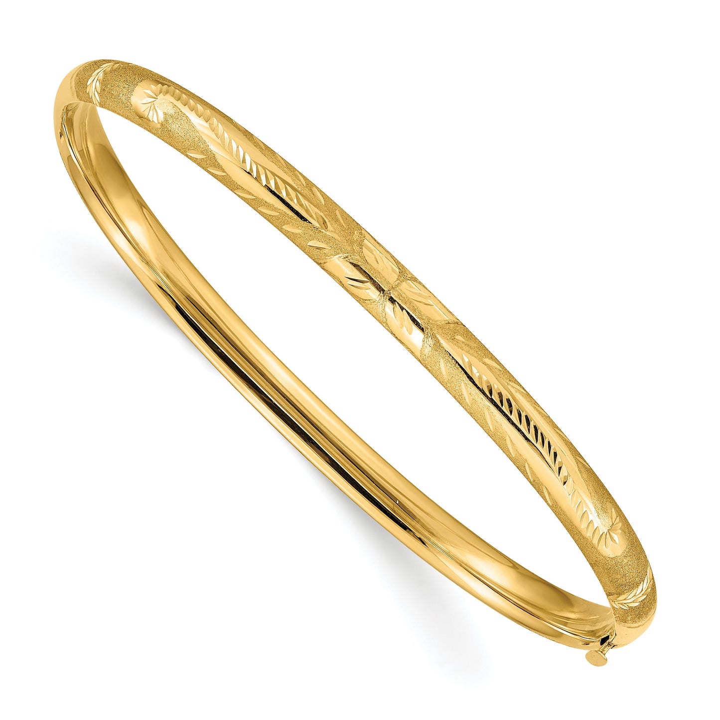 14K Yellow Gold Floral Textured Hinged Bangle Bracelets