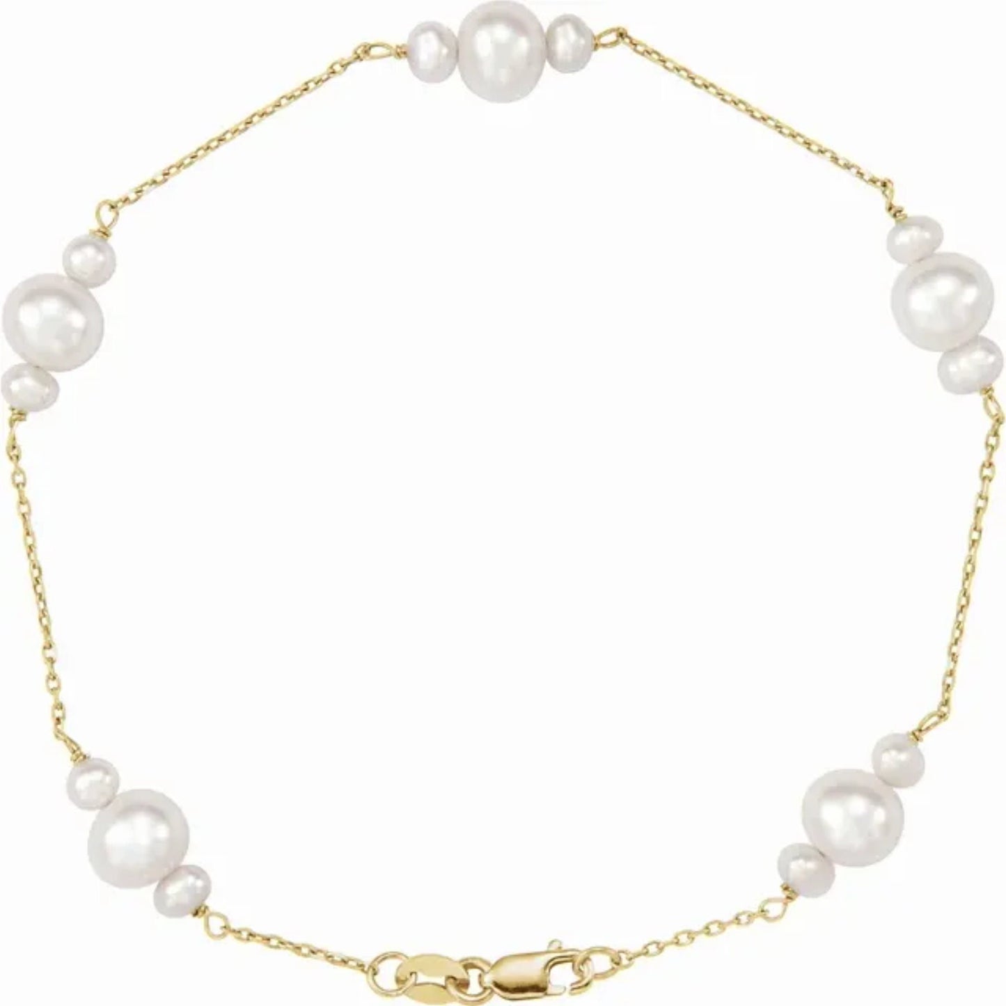 14K Yellow Gold 5-Station Triple Pearl Bracelet