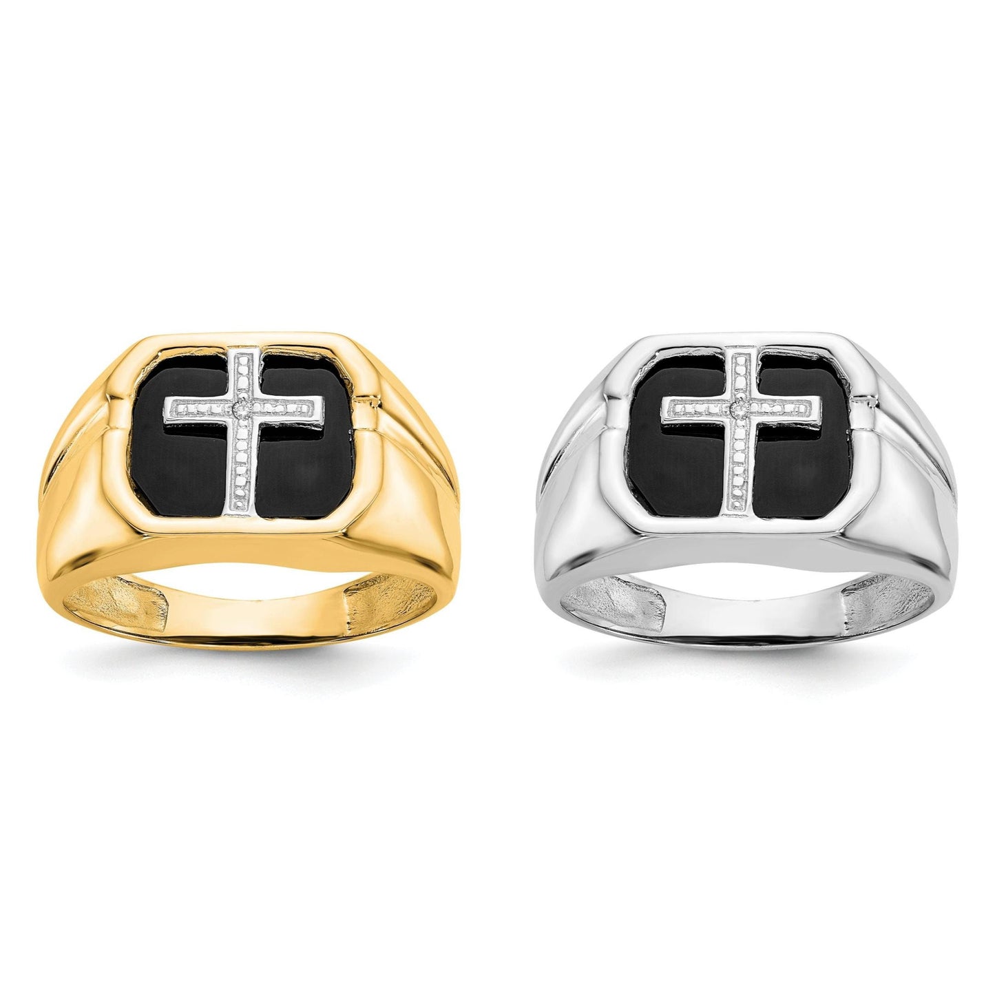 14K Yellow or White Gold and Diamond Onyx Cross Ring