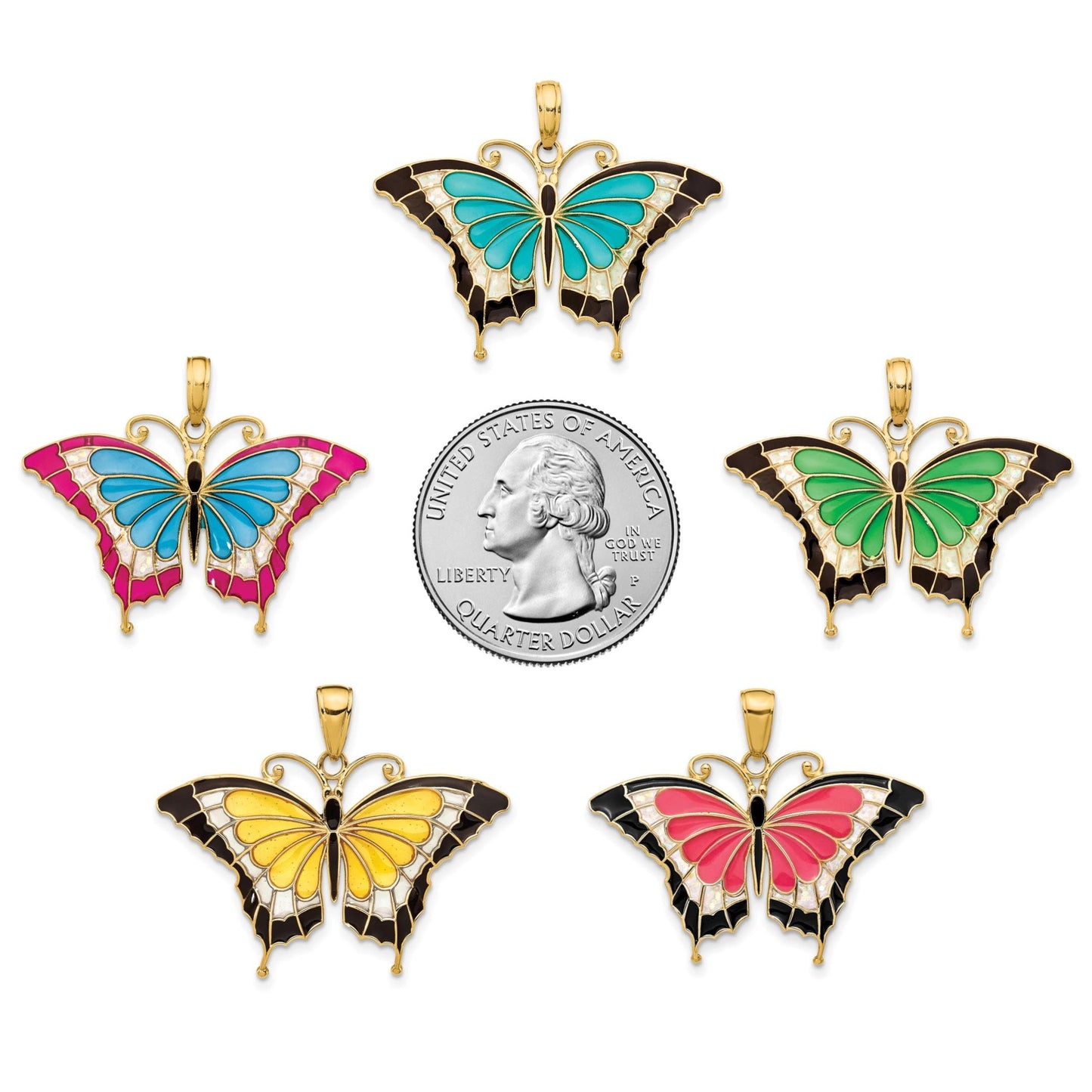 14K Yellow Gold Enameled Butterfly Pendant