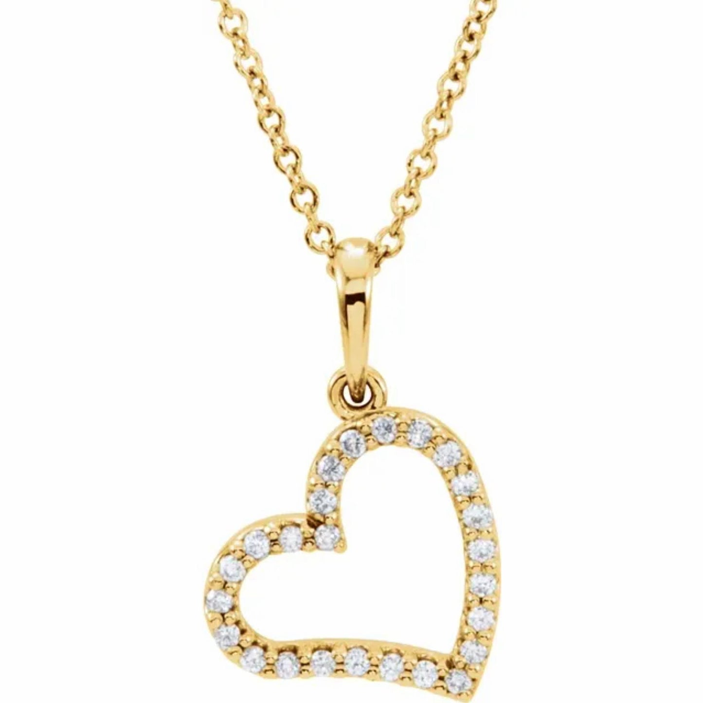 14K Yellow, White, or Rose Gold and Diamond Heart Necklace