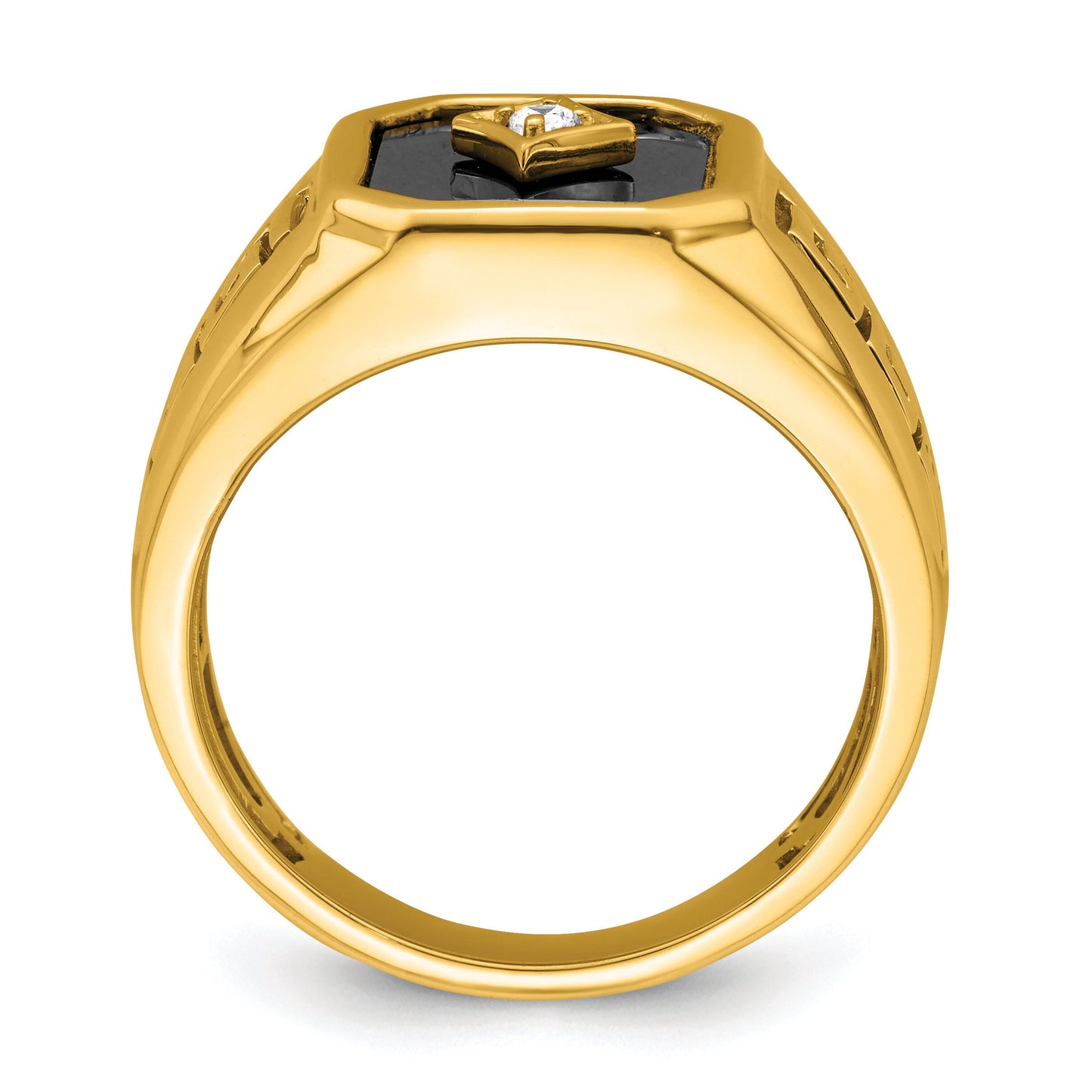 14K Yellow or White Gold and Diamond Onyx Greek Key Meander Design Ring