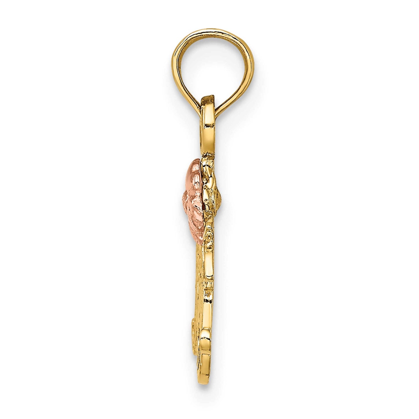 14K Yellow and Rose Gold Textured mom with Flower Charm