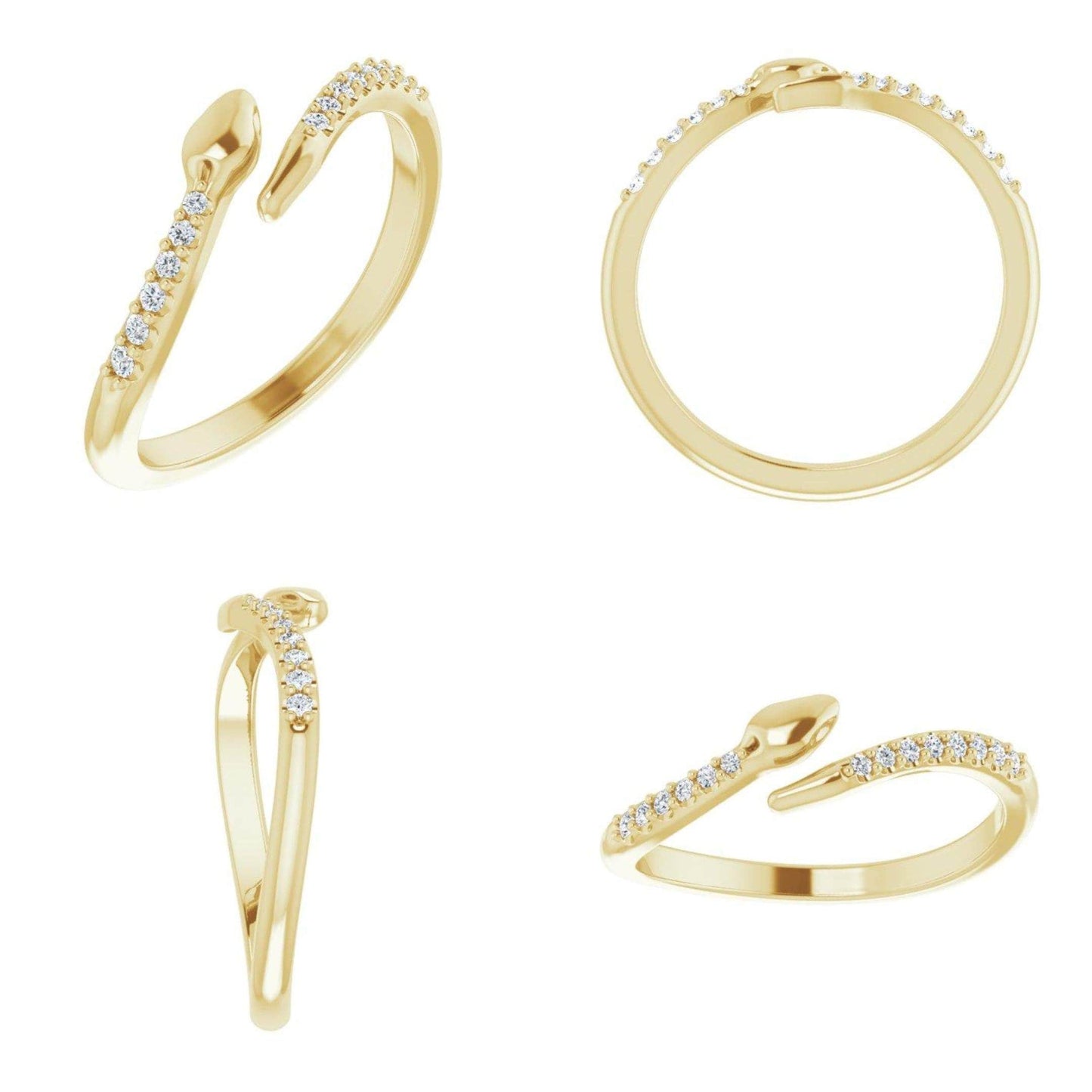 14K Yellow / White / Rose Gold or Platinum and Diamond Snake Bypass Ring