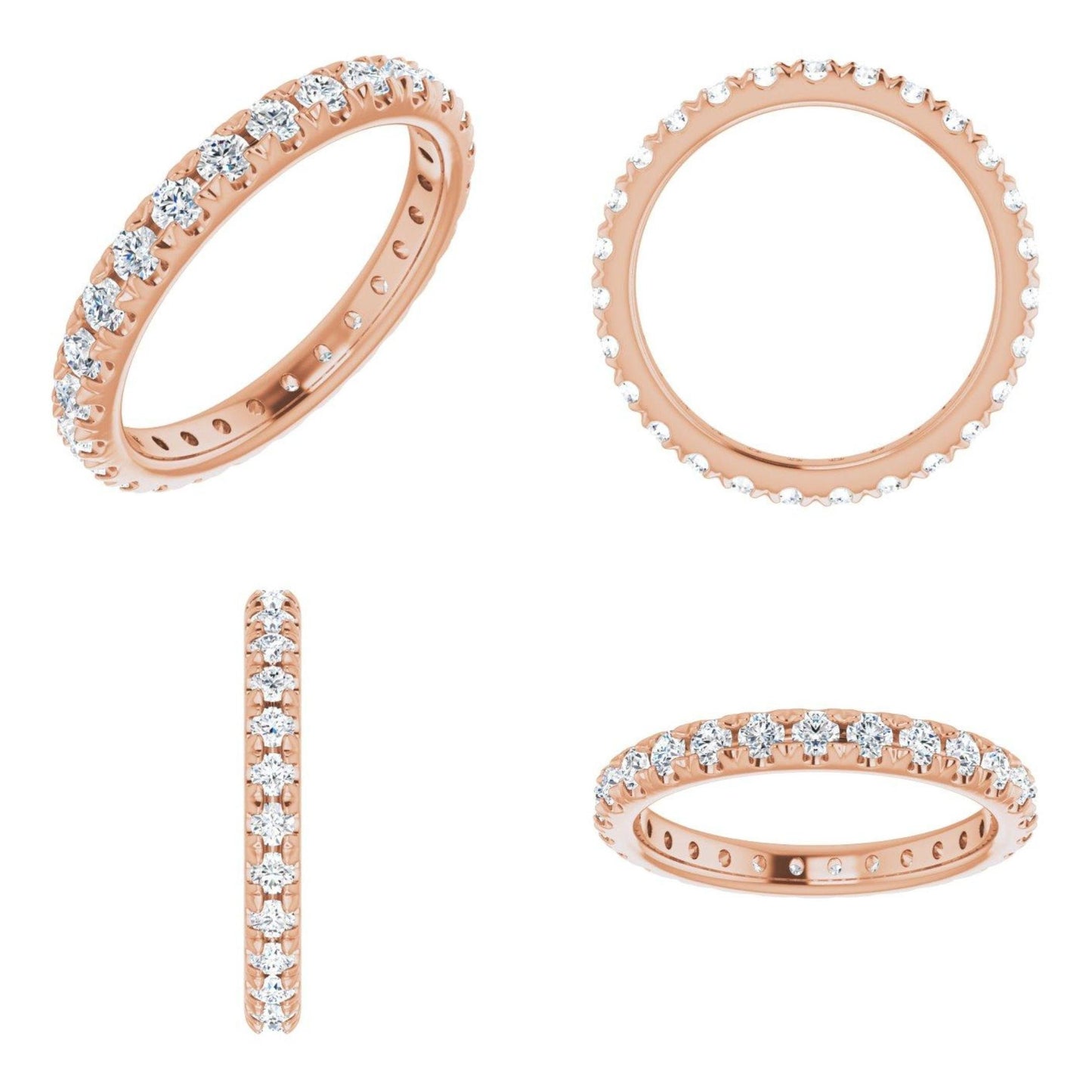 14K Yellow / White / Rose Gold or Platinum French Set Diamond Eternity Band