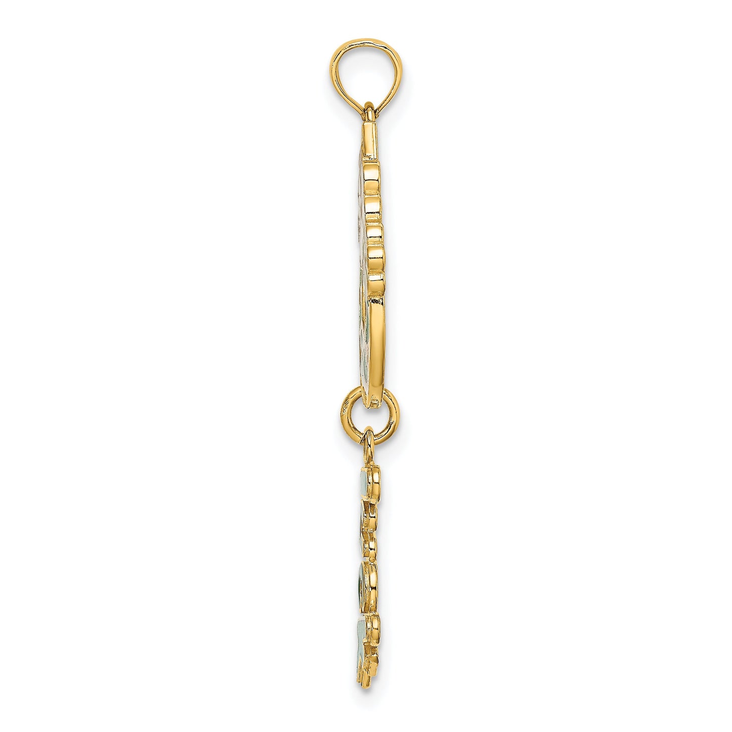 14K Yellow Gold Horseshoe with LUCK and Flowers Charm