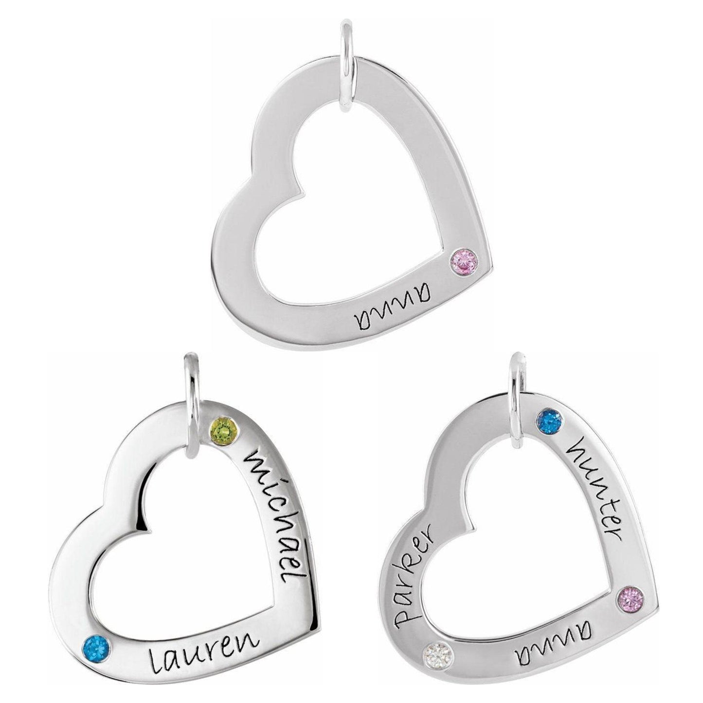 14K Yellow, White, or Rose Gold 1-3 Stone Engravable Heart Loop Pendant