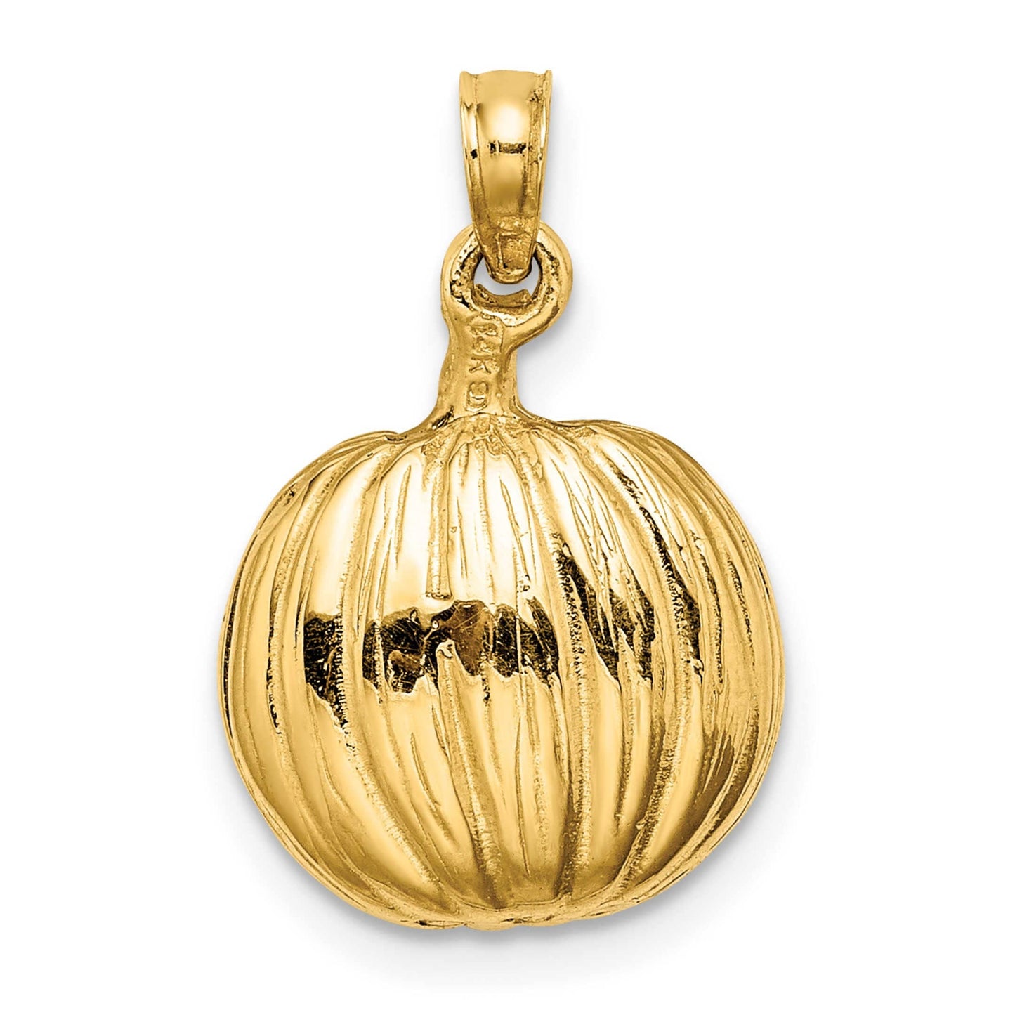 14K Yellow Gold 3D Jack-o-Lantern and Enamaled Cat & Moon Pendant