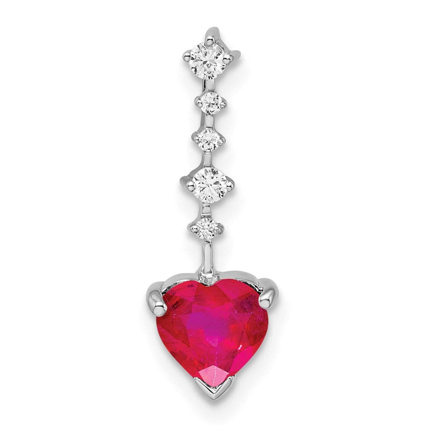 14K White Gold Ruby and Diamond Heart Chain Pendant