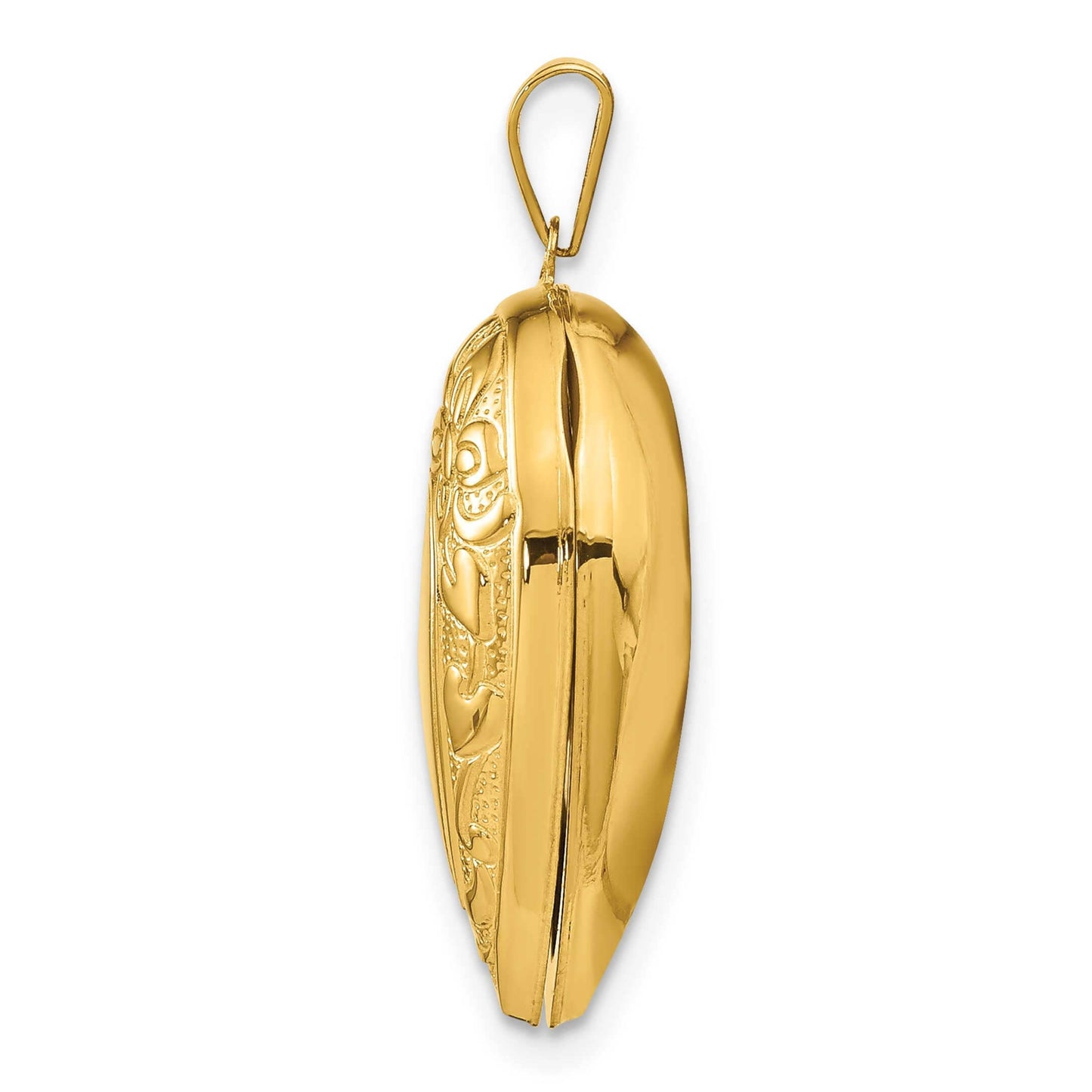 14K Yellow Gold Engravable Heart Shape Locket with Cute and Fancy Design and Floral Border