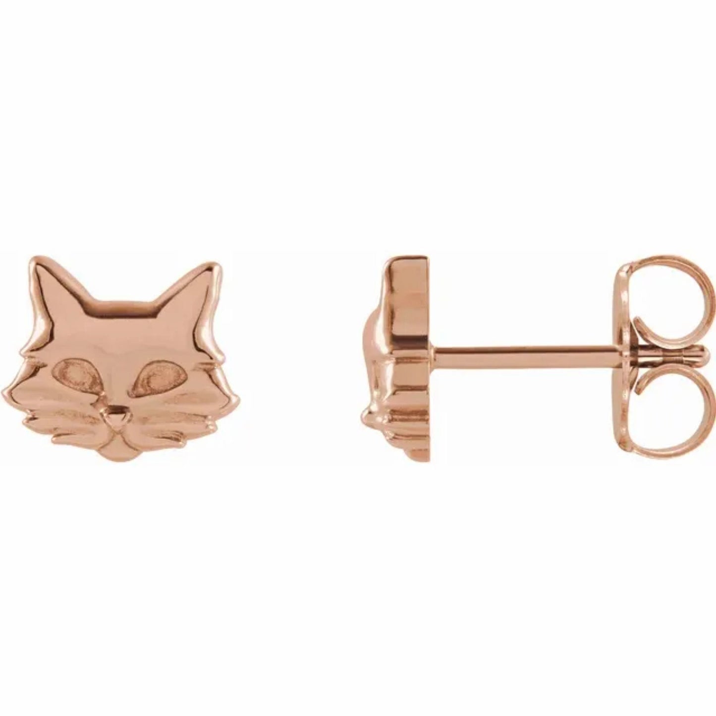 14K Yellow / White / Rose Gold or Platinum Cat Earrings