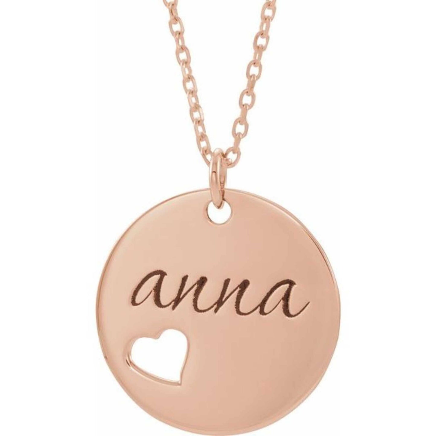 14K Yellow, White, or Rose Gold Pierced Heart Engravable Disc Pendant or Necklace