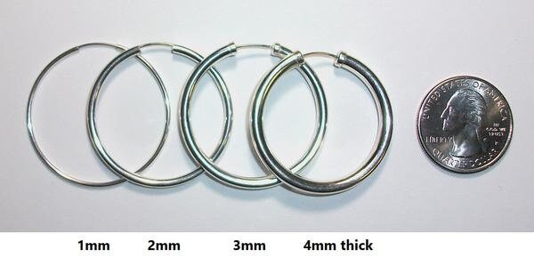 14K Yellow Gold Polished Hoop Earrings, 2mm-4mm Thick, 15mm-55mm Diameter