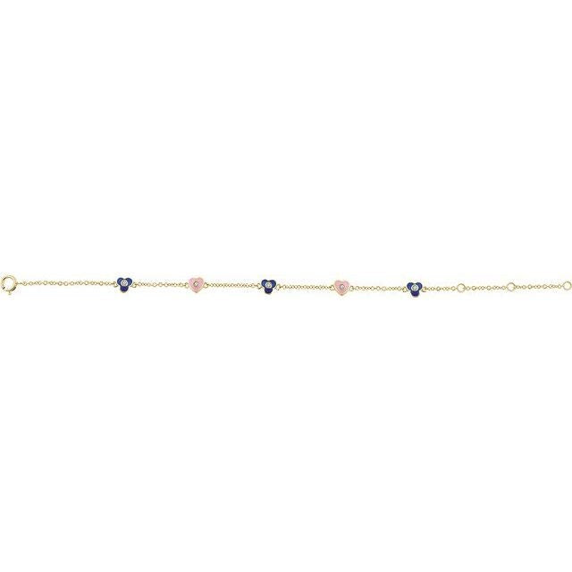14K Yellow Gold and Diamond Adjustable Flowers and Hearts Bracelet