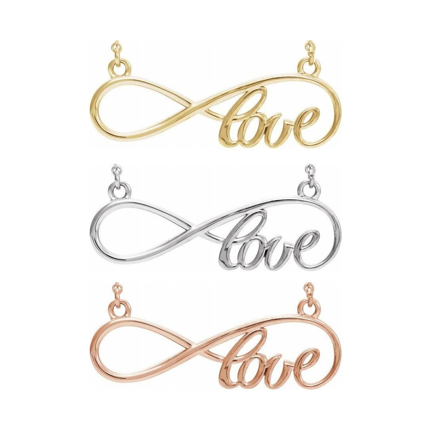 14K Yellow, White, or Rose Gold Infinity-Inspired Love Necklace