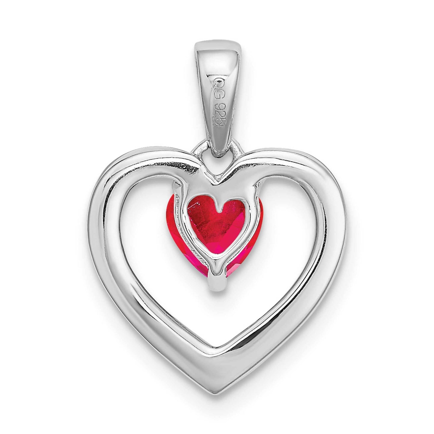 14K White Gold Ruby and Diamond Heart Pendant