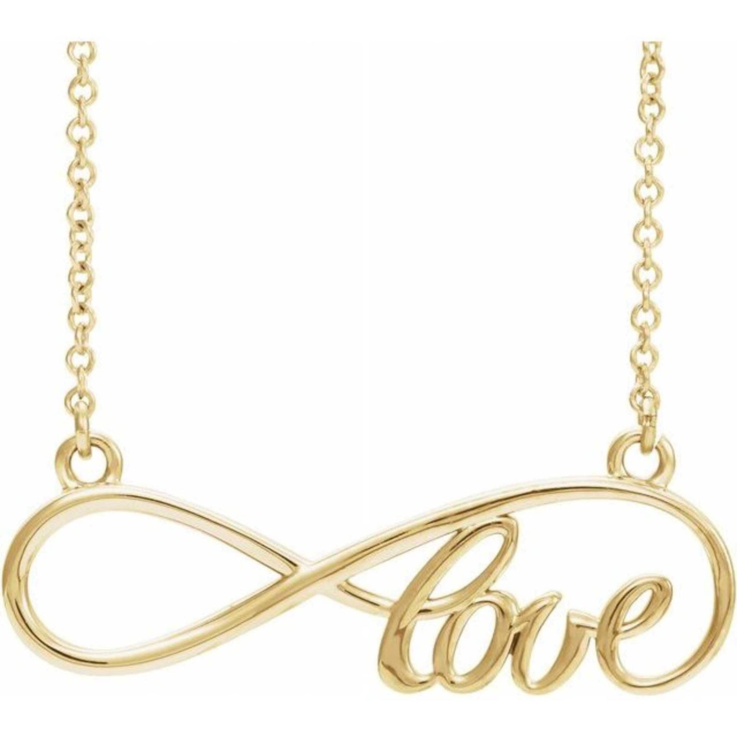 14K Yellow, White, or Rose Gold Infinity-Inspired Love Necklace