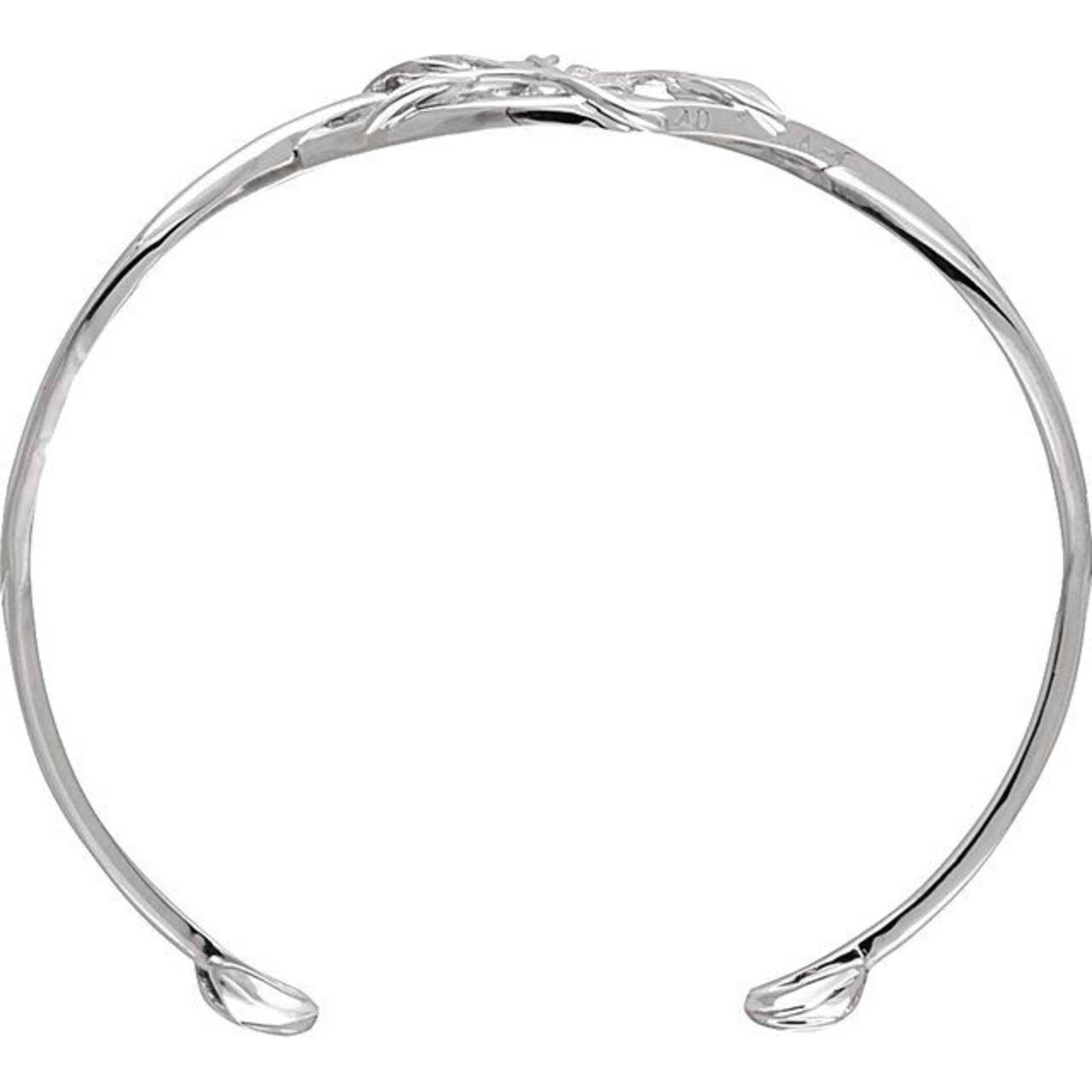 14K White Gold and Diamond Leaf Design Cuff Bracelet