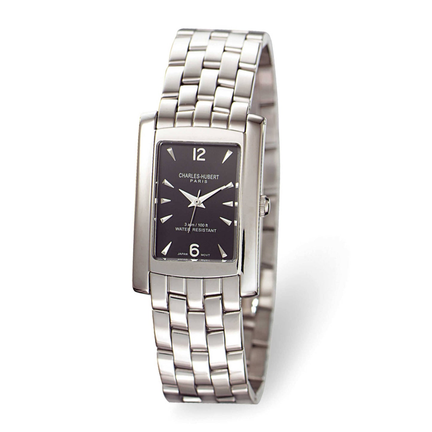 Charles Hubert Solid Stainless Steel Black Dial Watch