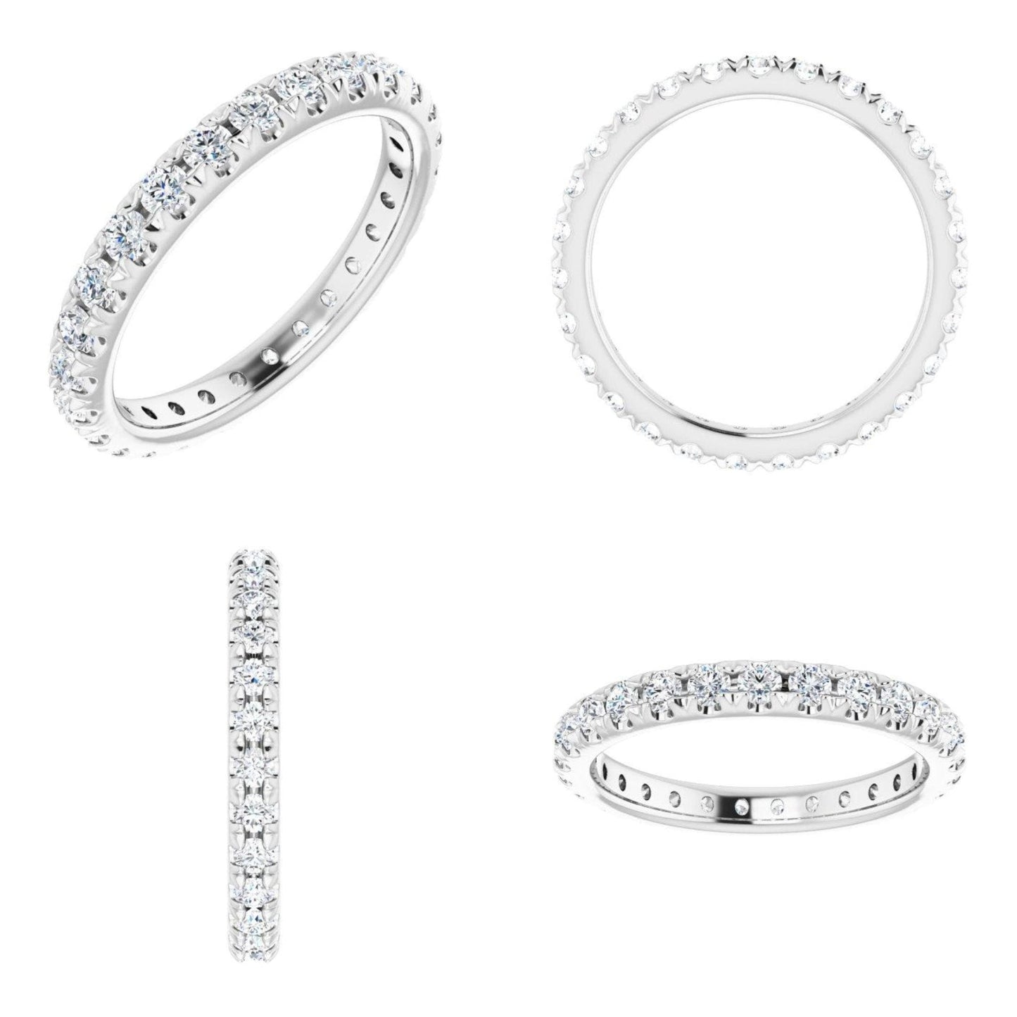 14K Yellow / White / Rose Gold or Platinum French Set Diamond Eternity Band