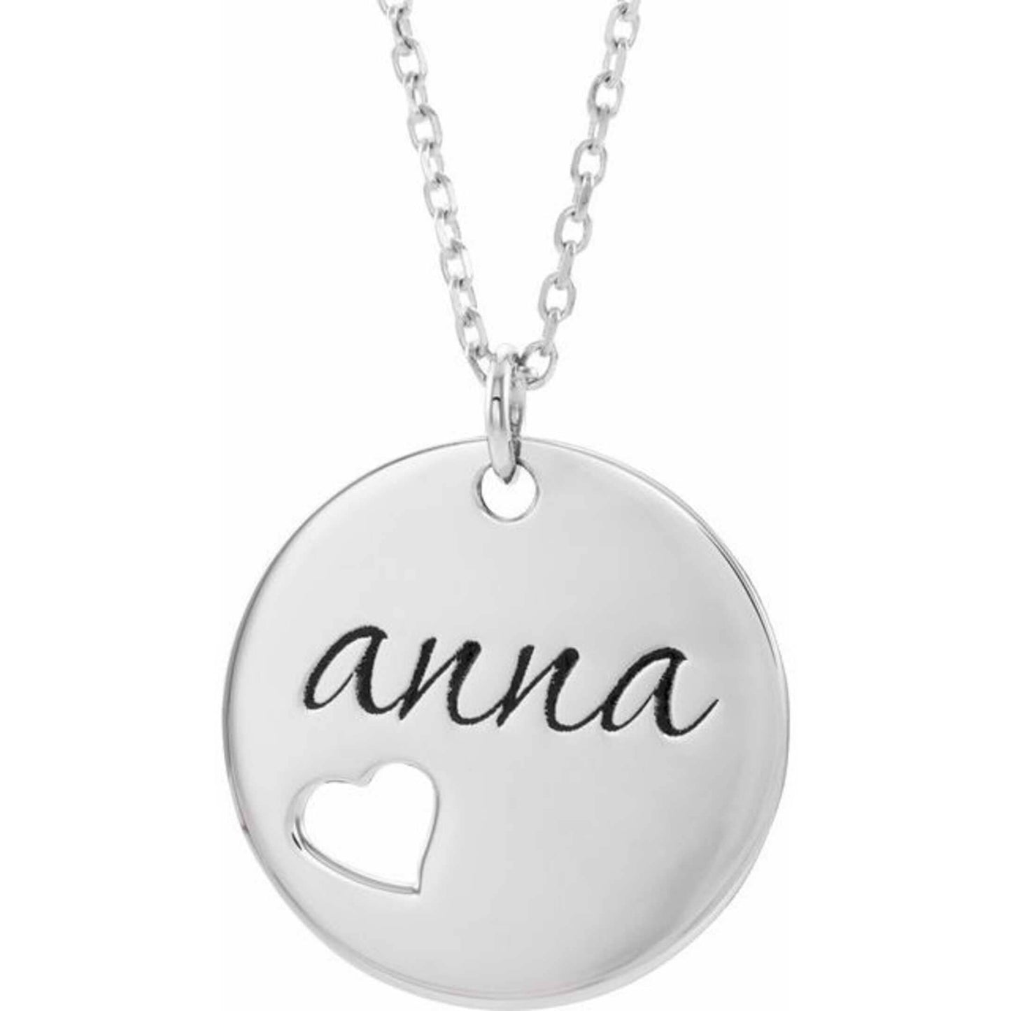 14K Yellow, White, or Rose Gold Pierced Heart Engravable Disc Pendant or Necklace