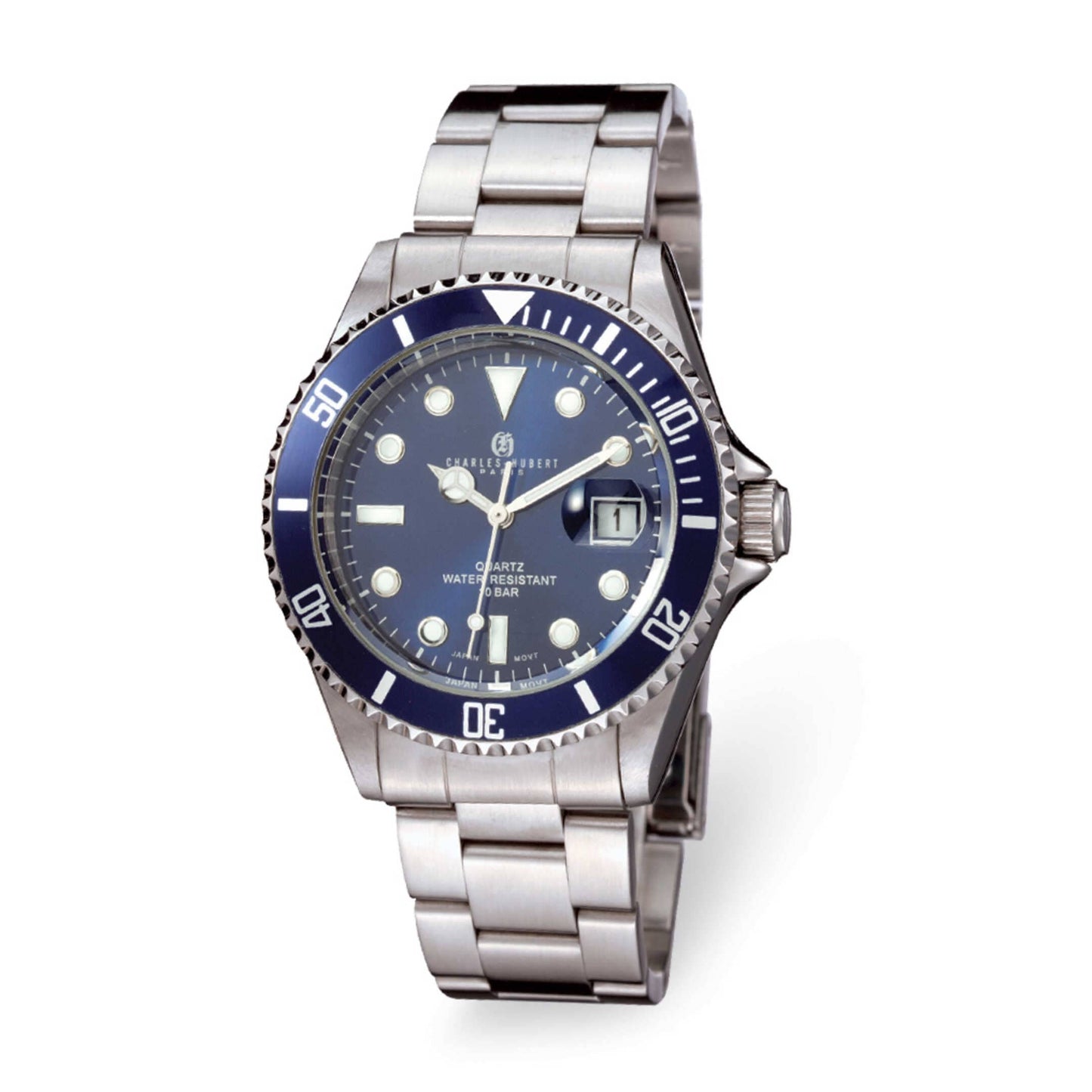 Charles Hubert Stainless Steel Blue or Black Dial with Date Display Watch