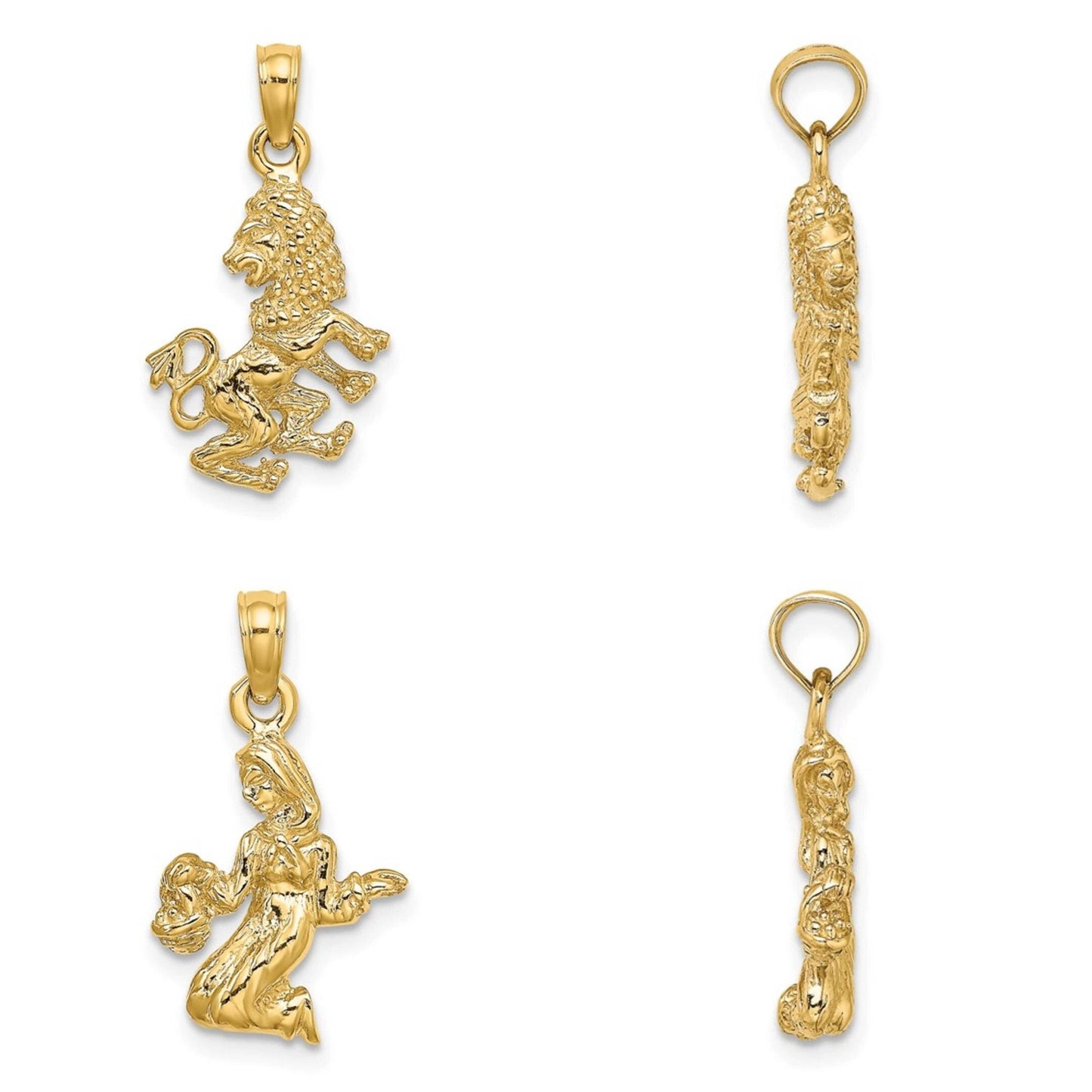Solid 10K or 14K Yellow Gold 3-D Zodiac Charms