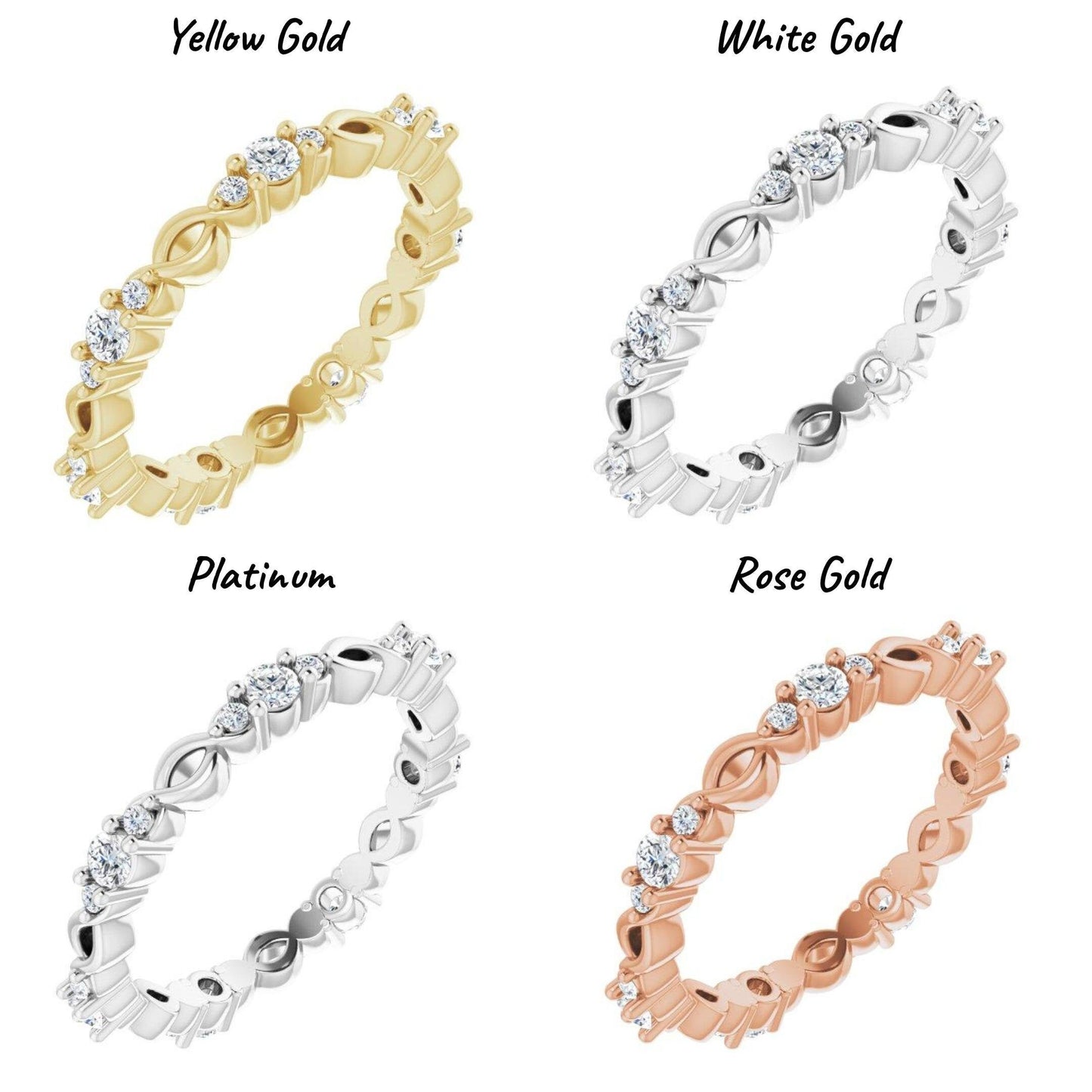 14K Yellow / White / Rose Gold or Platinum Celtic-Inspired Diamond Eternity Band