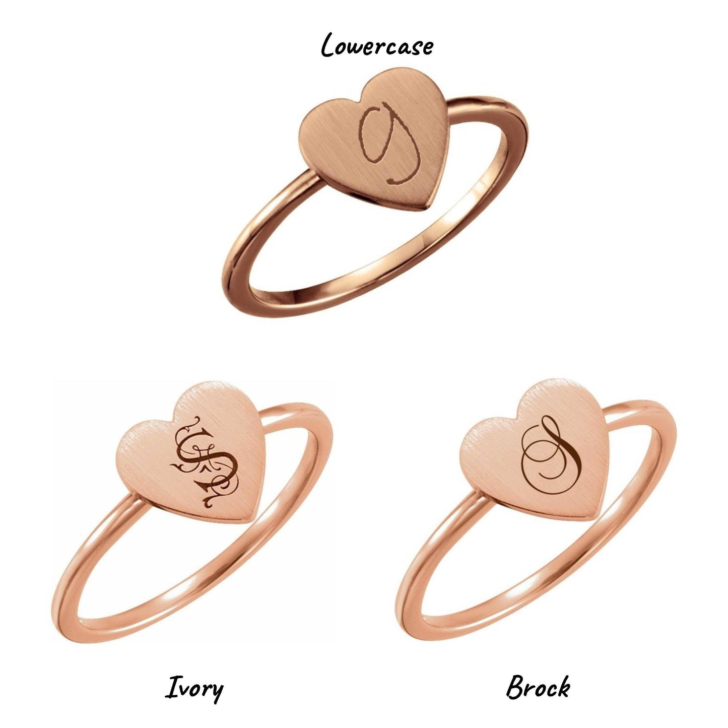 14K Yellow, White, or Rose Gold Engravable Heart Ring