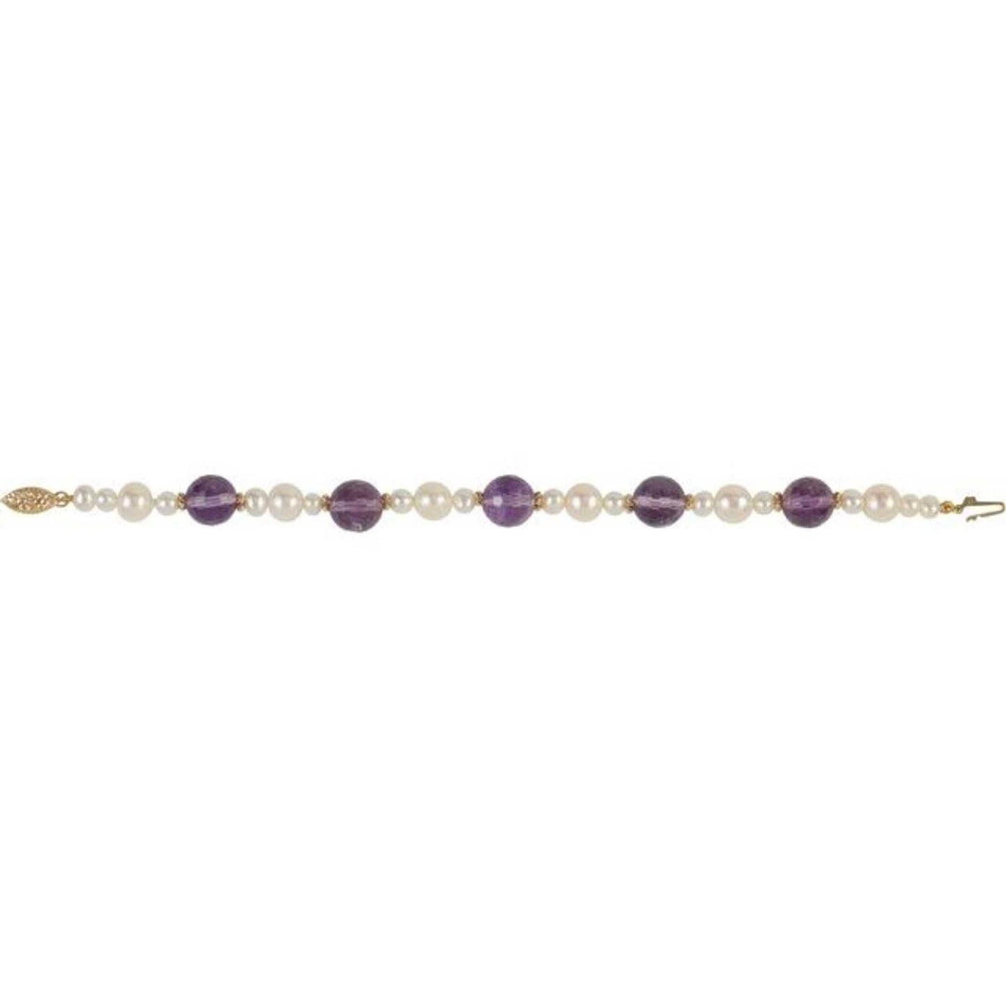 14K Yellow Gold Freshwater Cultured Pearl & Amethyst Bracelet