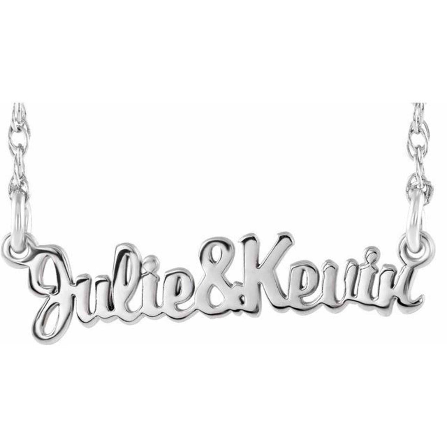 14K Yellow, White, or Rose Gold Couples Nameplate Necklace