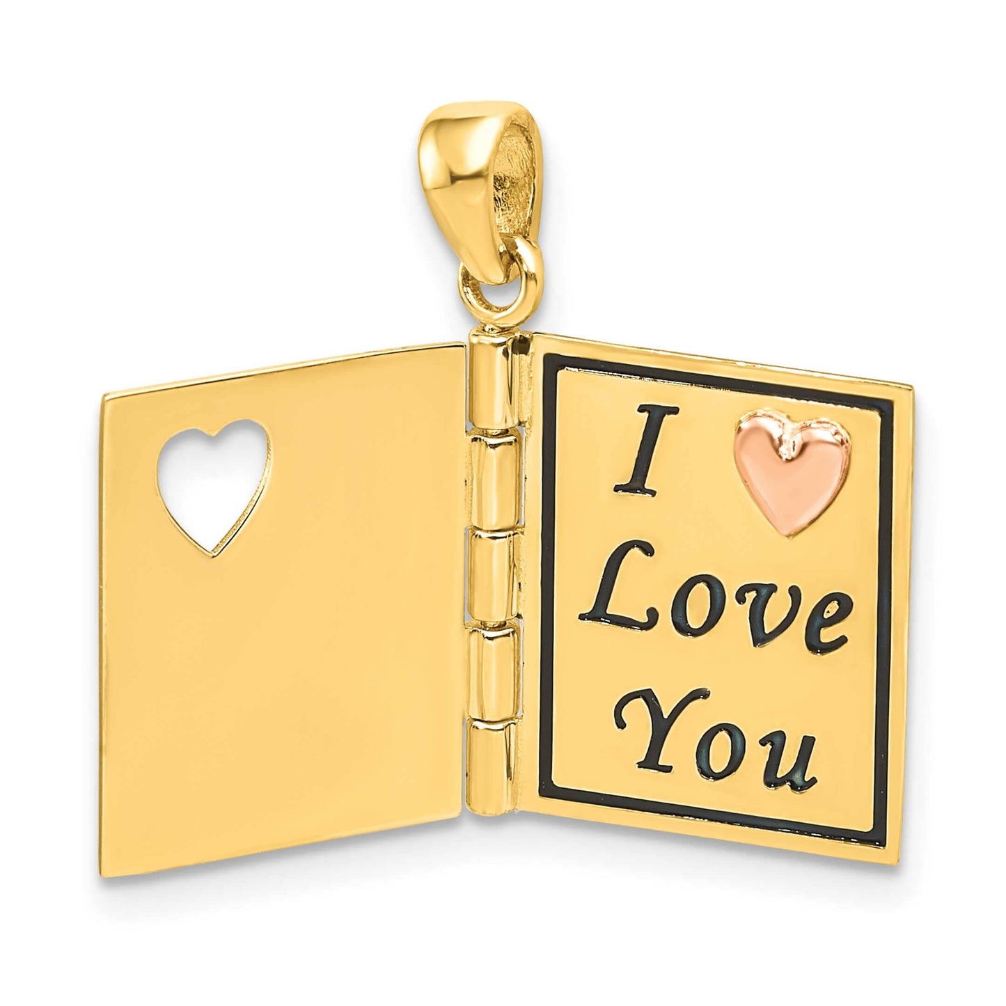 14K Yellow and Rose Gold Moveable 3D Dearest Mom Book Pendant