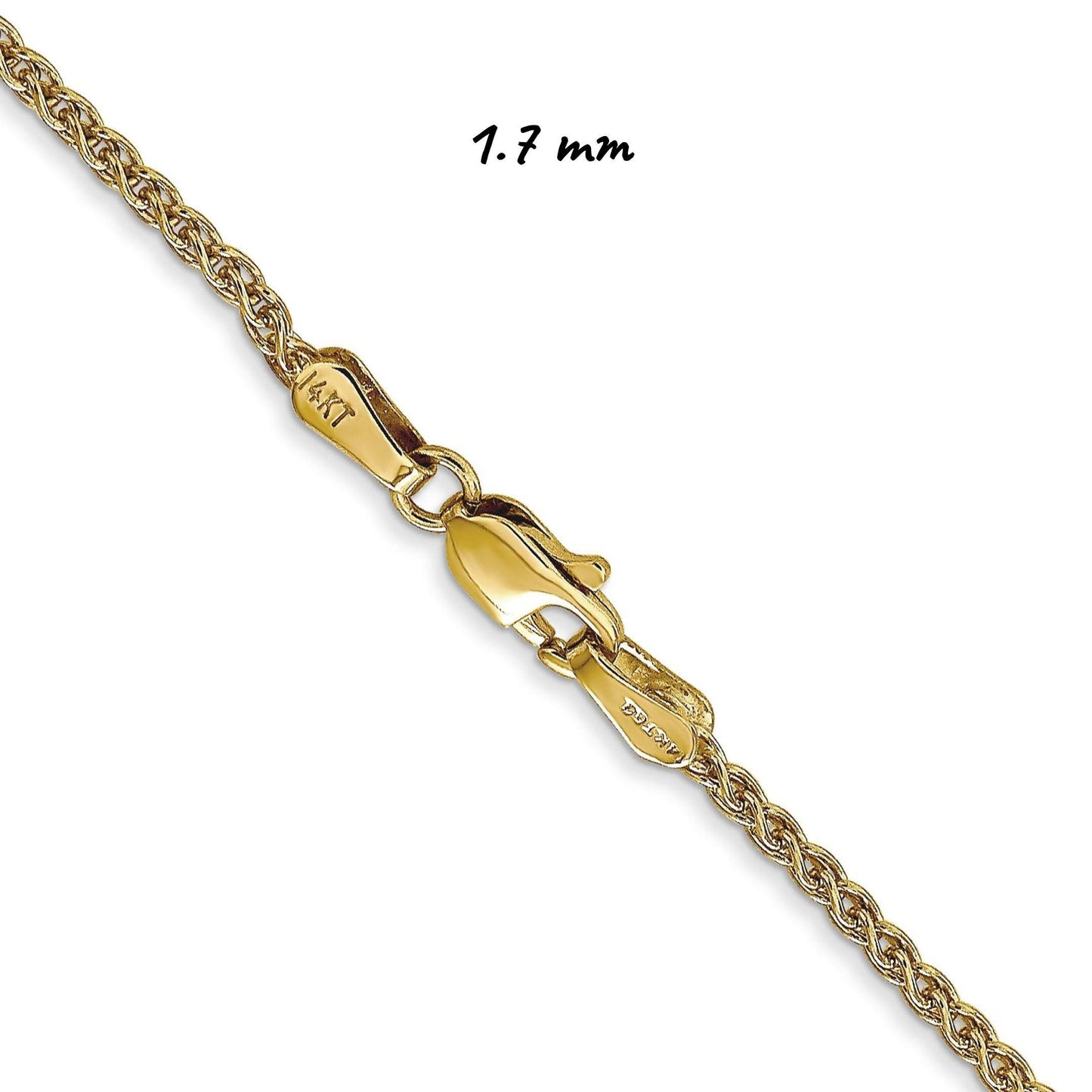 Solid 14K Yellow Gold Spiga Wheat Chain Necklace, 14"-30" Inch, 0.85mm-2.8mm Thick