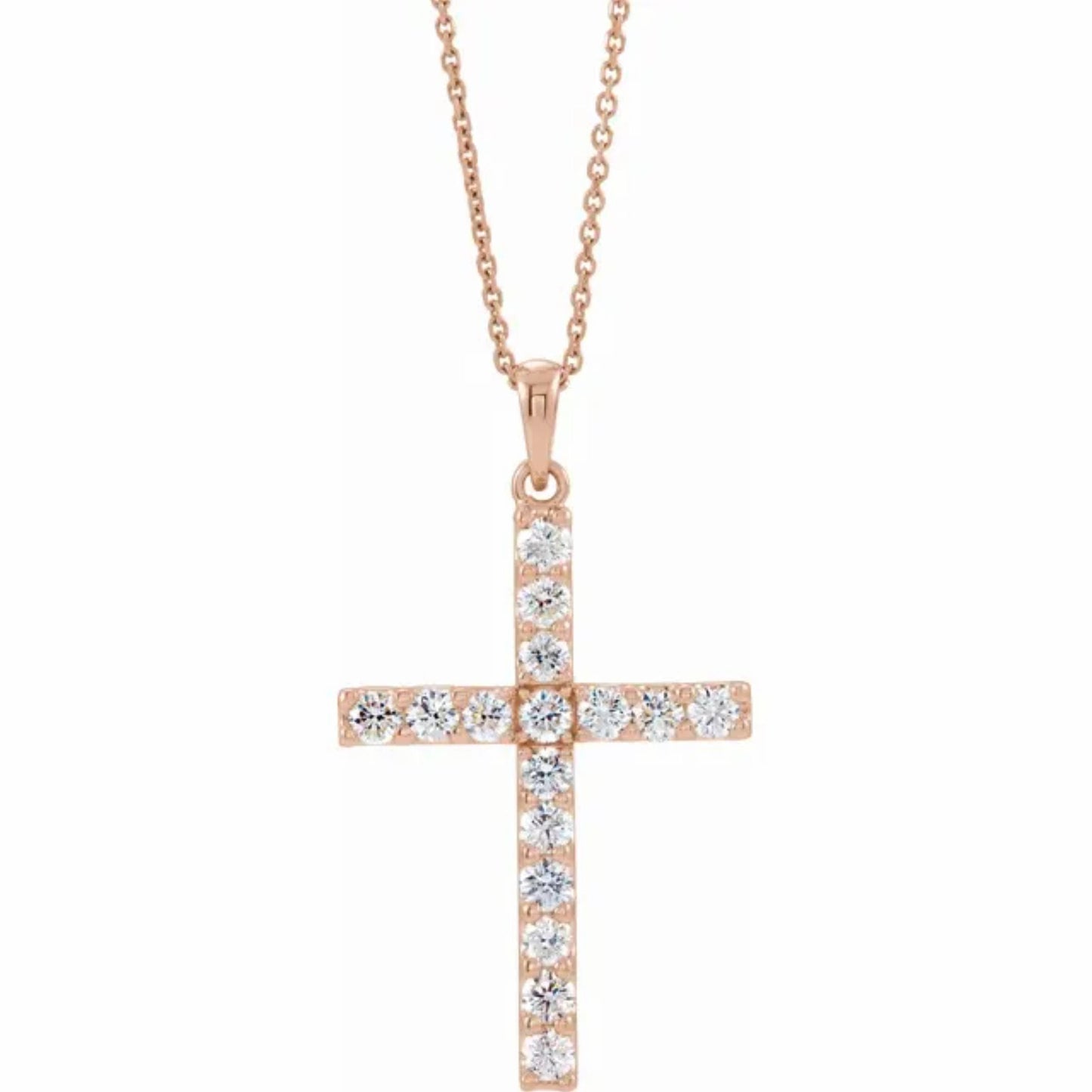 14K Yellow, White, or Rose Gold and Diamond Cross Necklace