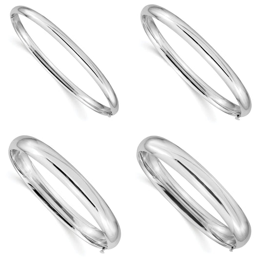 14K White Gold High Polished Hinged Bangle Bracelets