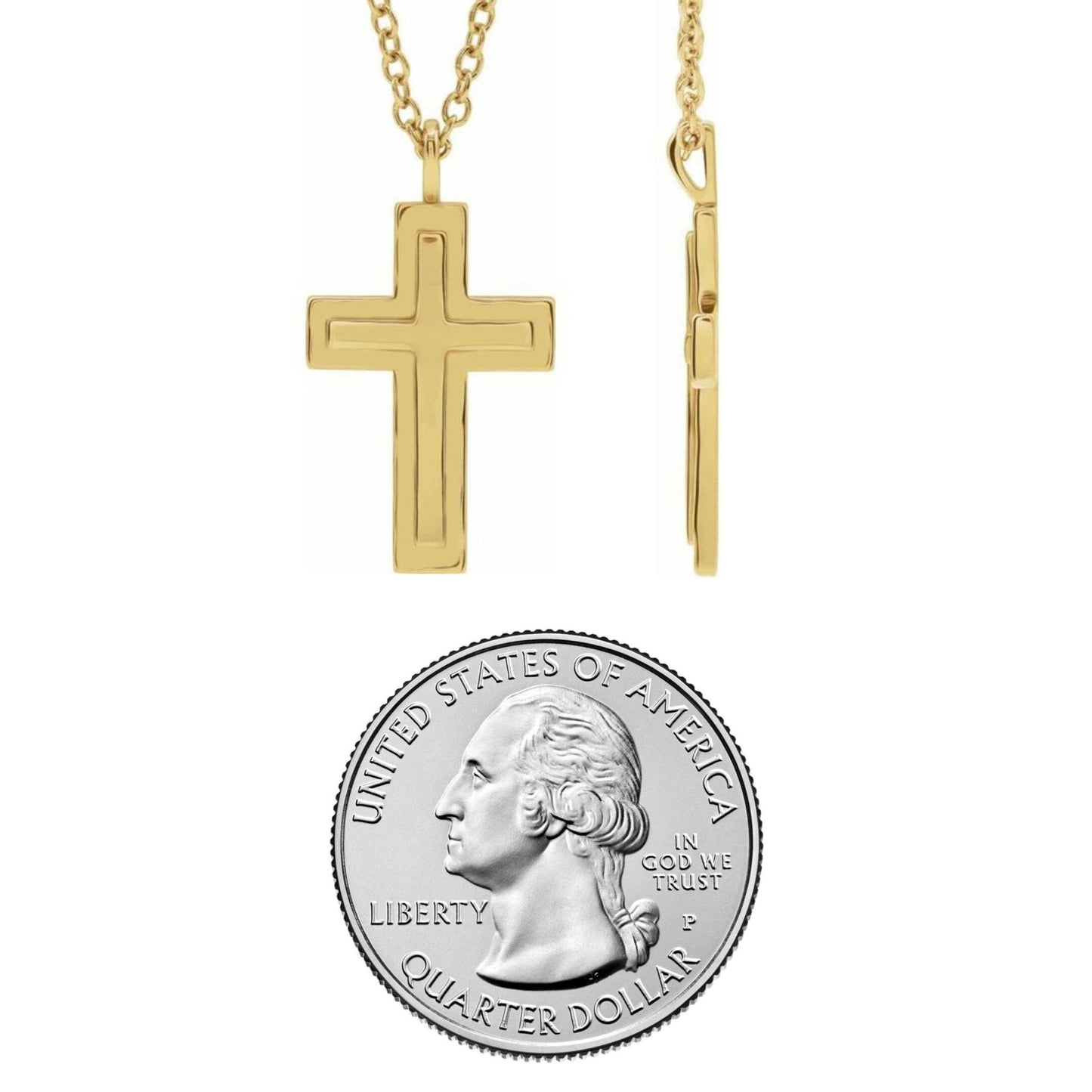 14K Yellow / White / Rose Gold or Platinum Textured Cross Pendant or Necklace