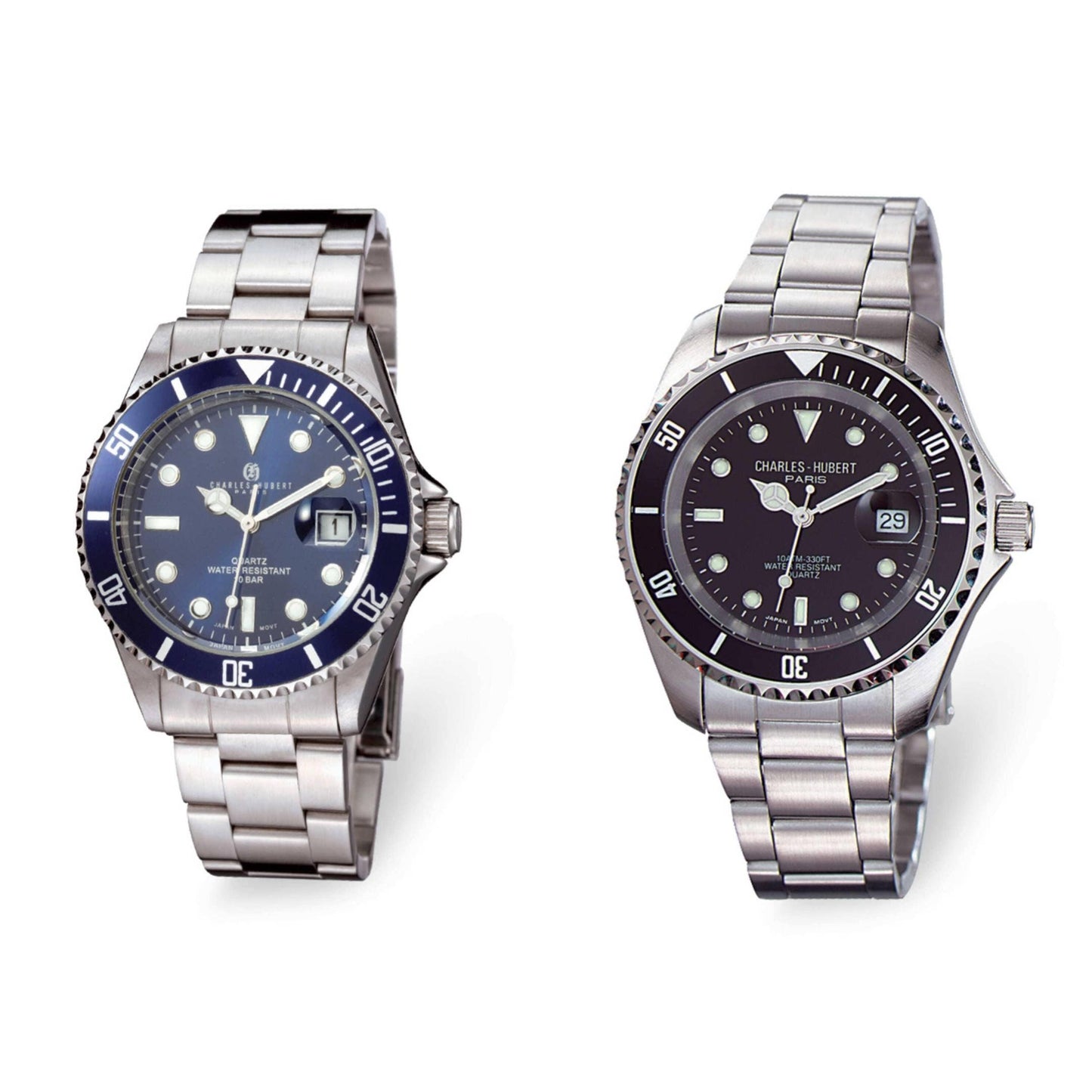 Charles Hubert Stainless Steel Blue or Black Dial with Date Display Watch