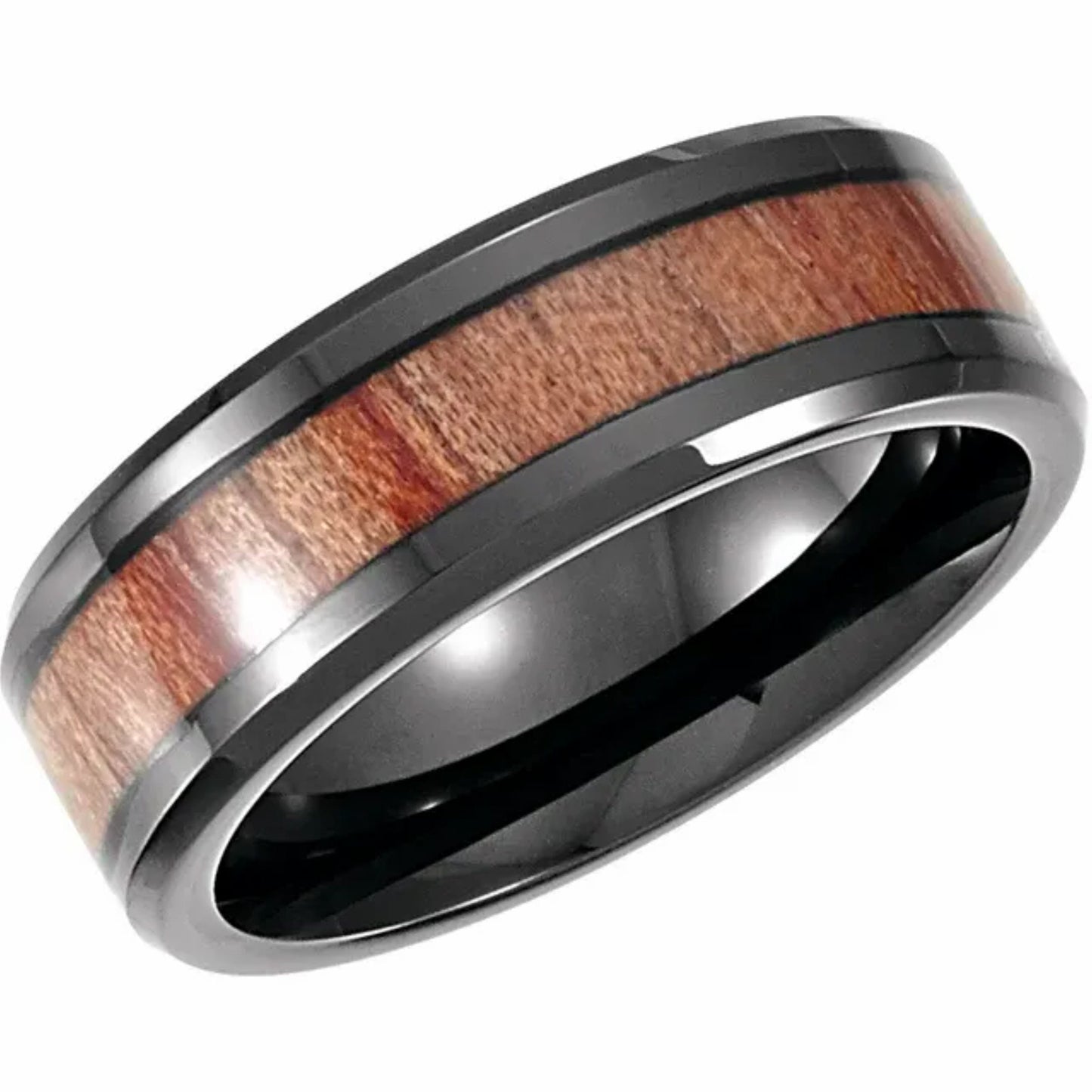 Black PVD Cobalt Casted Band with Wood Inlay