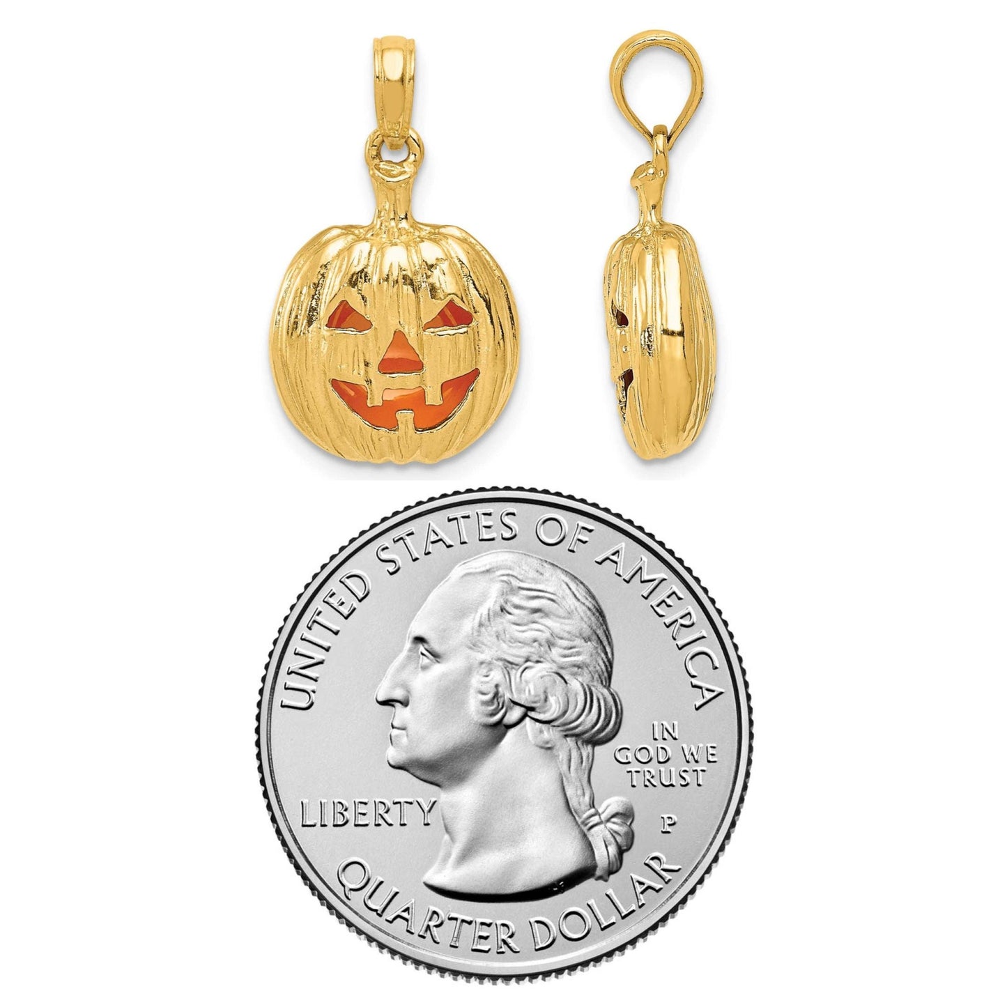 14K Yellow Gold 3D Jack-o-Lantern Enameled Pendant