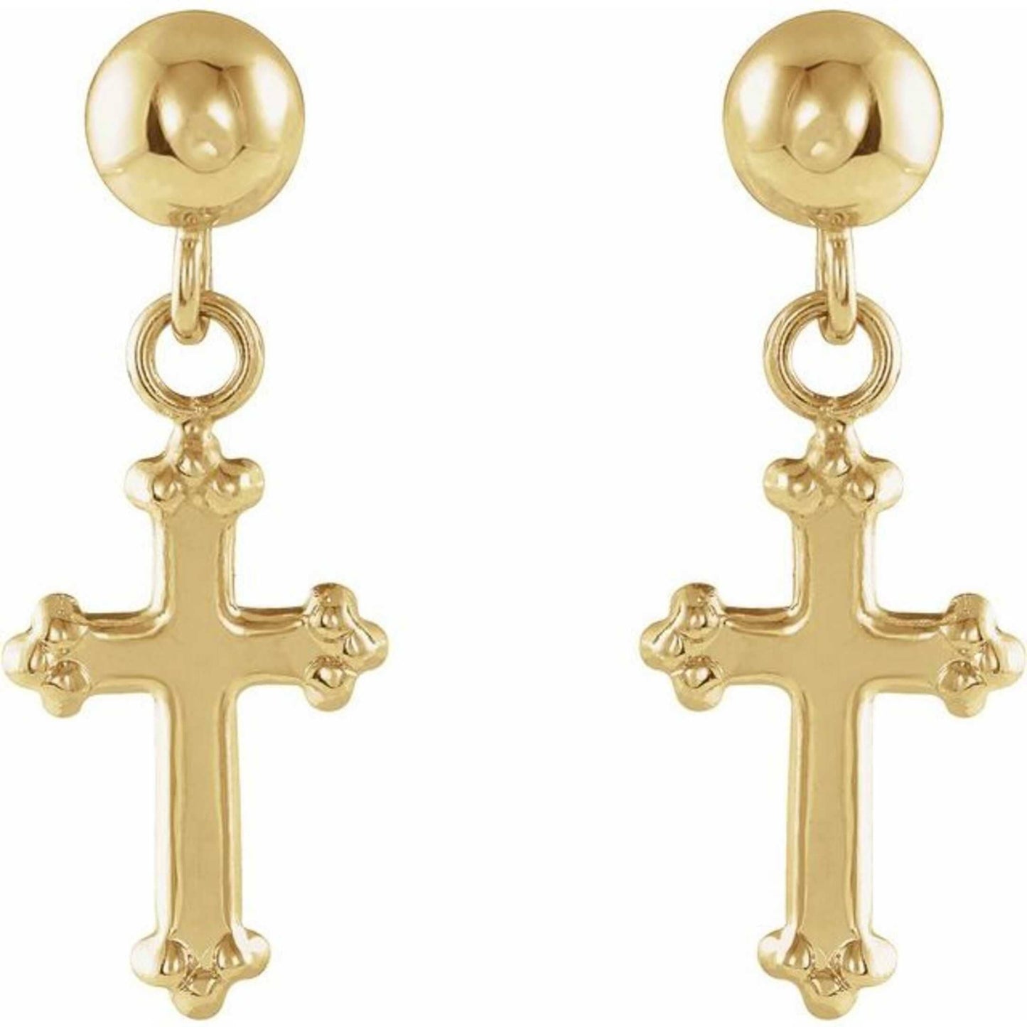 14K Yellow Gold Cross Ball Earrings