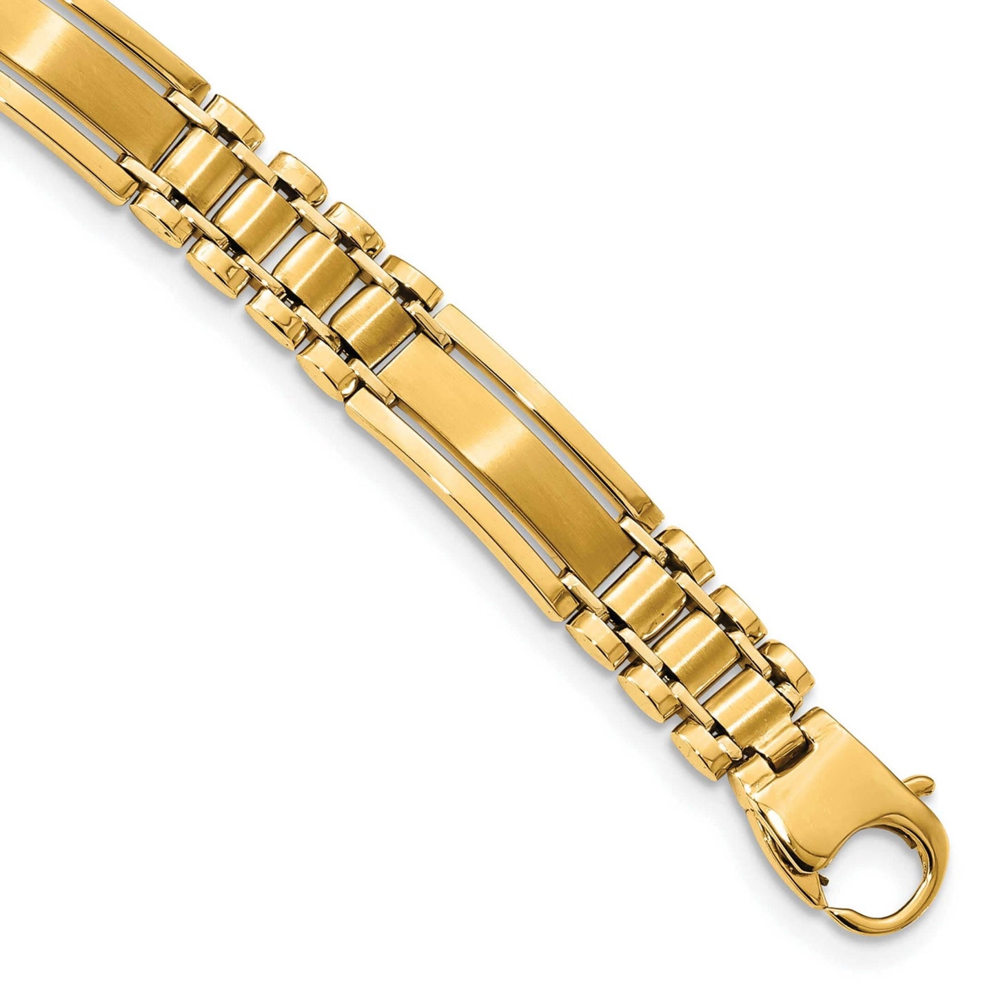 Semi-Solid 14K Yellow Gold Satin and Polished Link Bracelet, 8.5", 8.8mm Thick