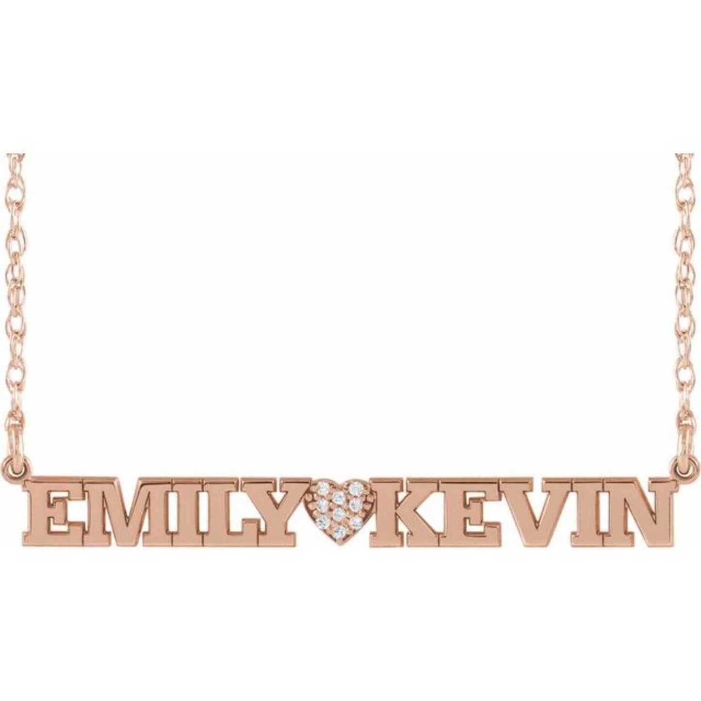 14K Yellow, White, or Rose Gold and Diamond Couples Nameplate Necklace