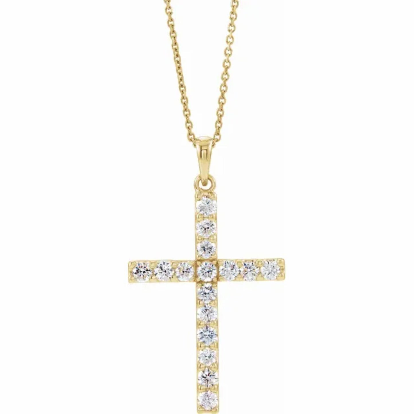 14K Yellow, White, or Rose Gold and Diamond Cross Necklace