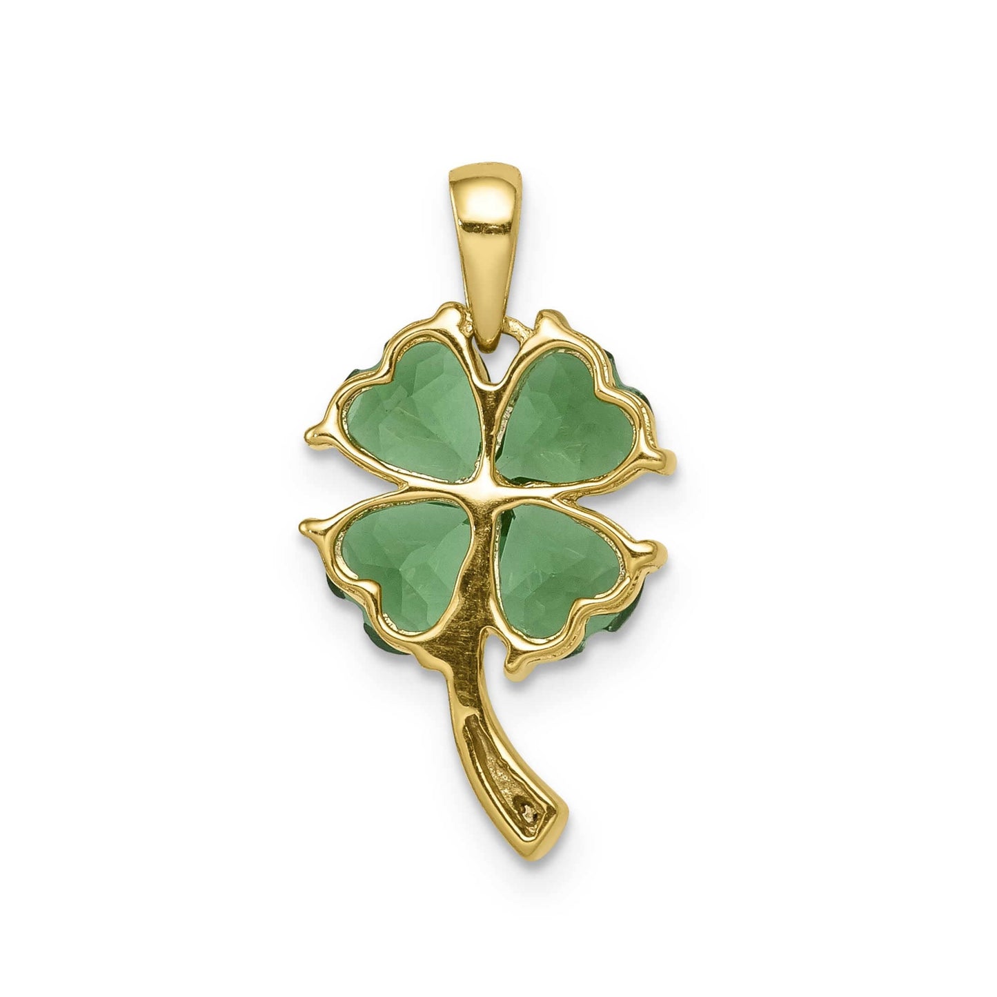14K Yellow Gold Created Emerald and Diamond Four Leaf Clover Charm