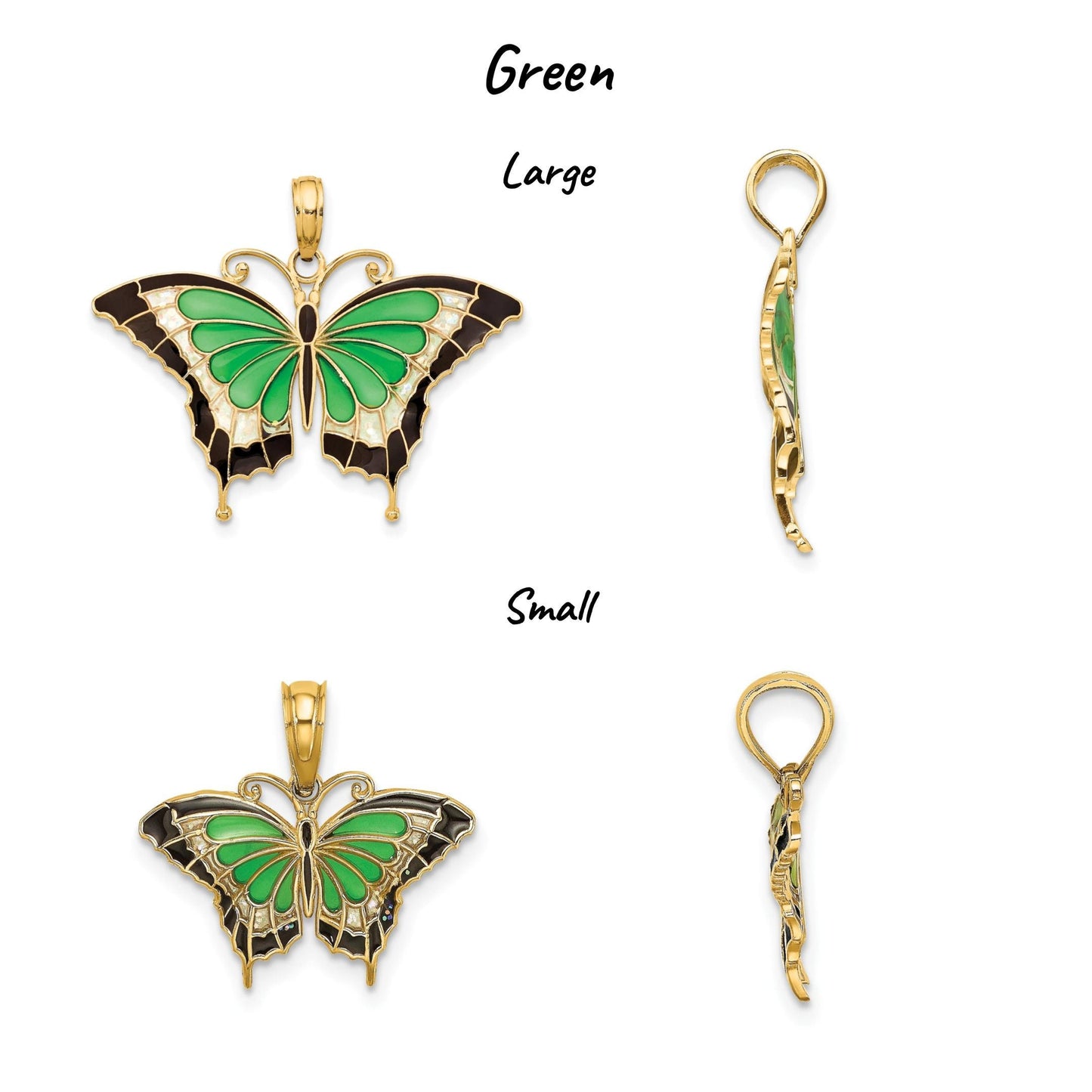 14K Yellow Gold Enameled Butterfly Pendant