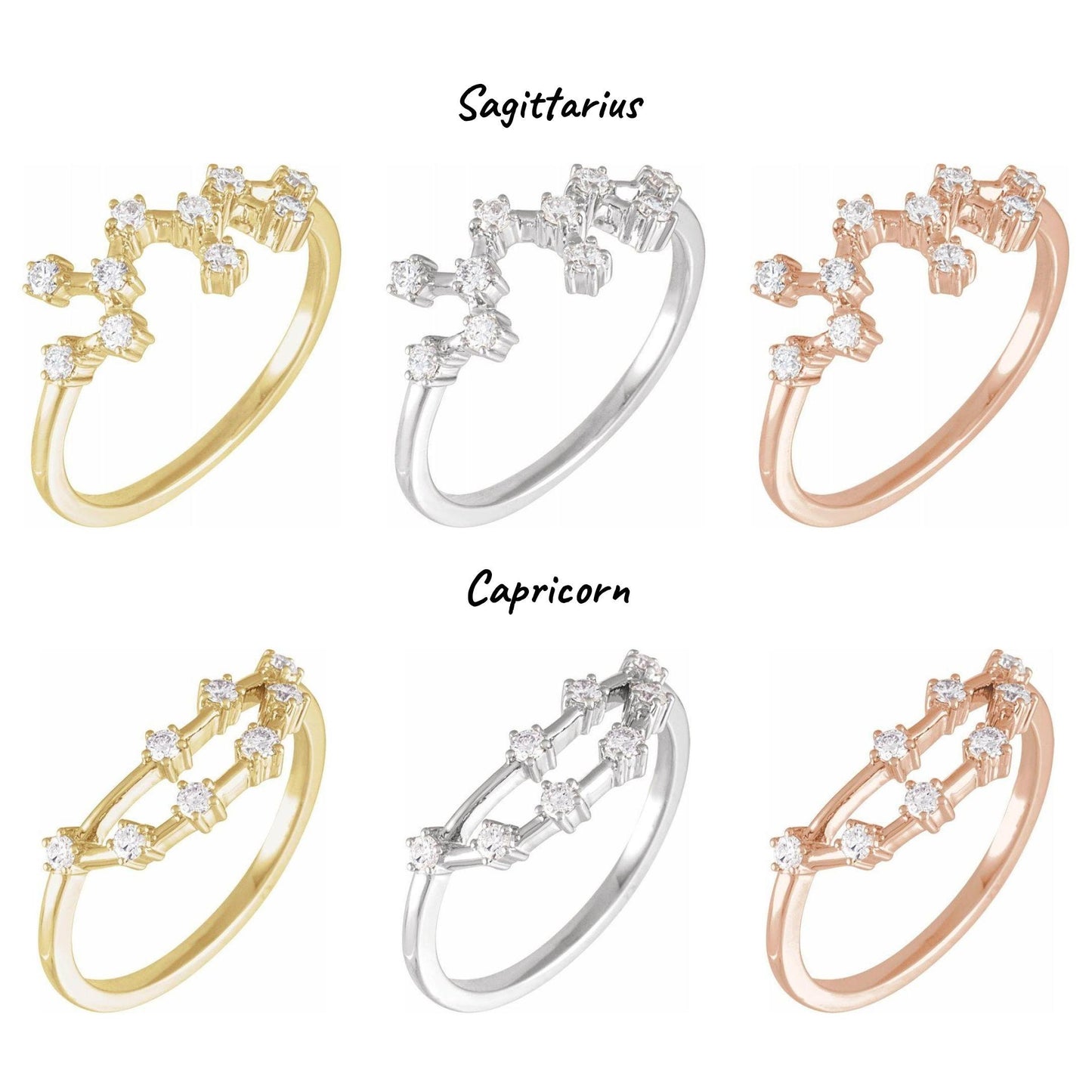 14K Yellow, White, or Rose Gold and Diamond Zodiac Constellation Ring